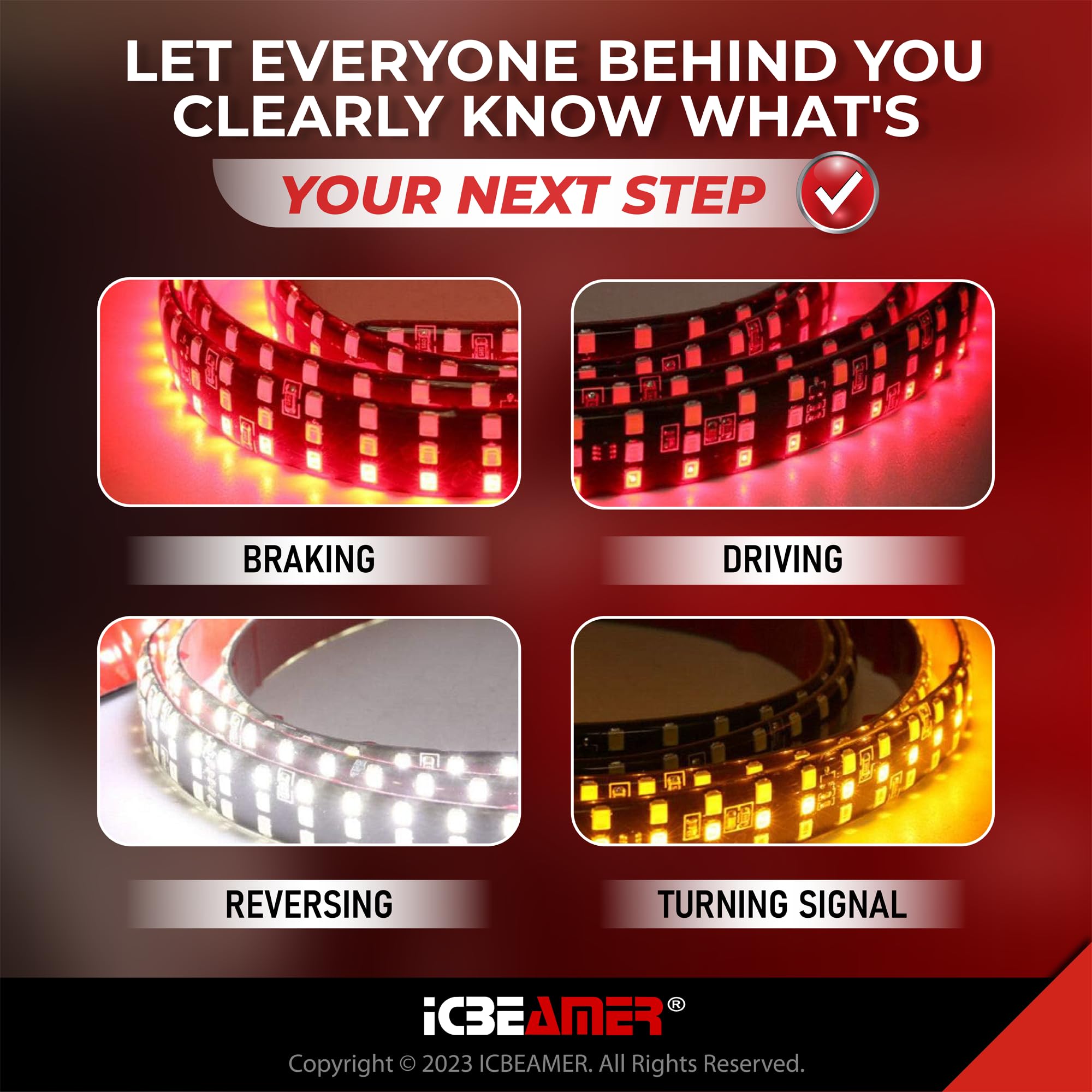 ICBEAMER 60-Inch Triple Row 504 LED Light Bar for Pickup Trucks - Waterproof IP67 Tailgate & Bed Lighting with 6 Functions (Brake/Turn Signal/Sequential/Reverse/Flashing) - Perfect for Off-Roading, Camping & Nighttime Safety
