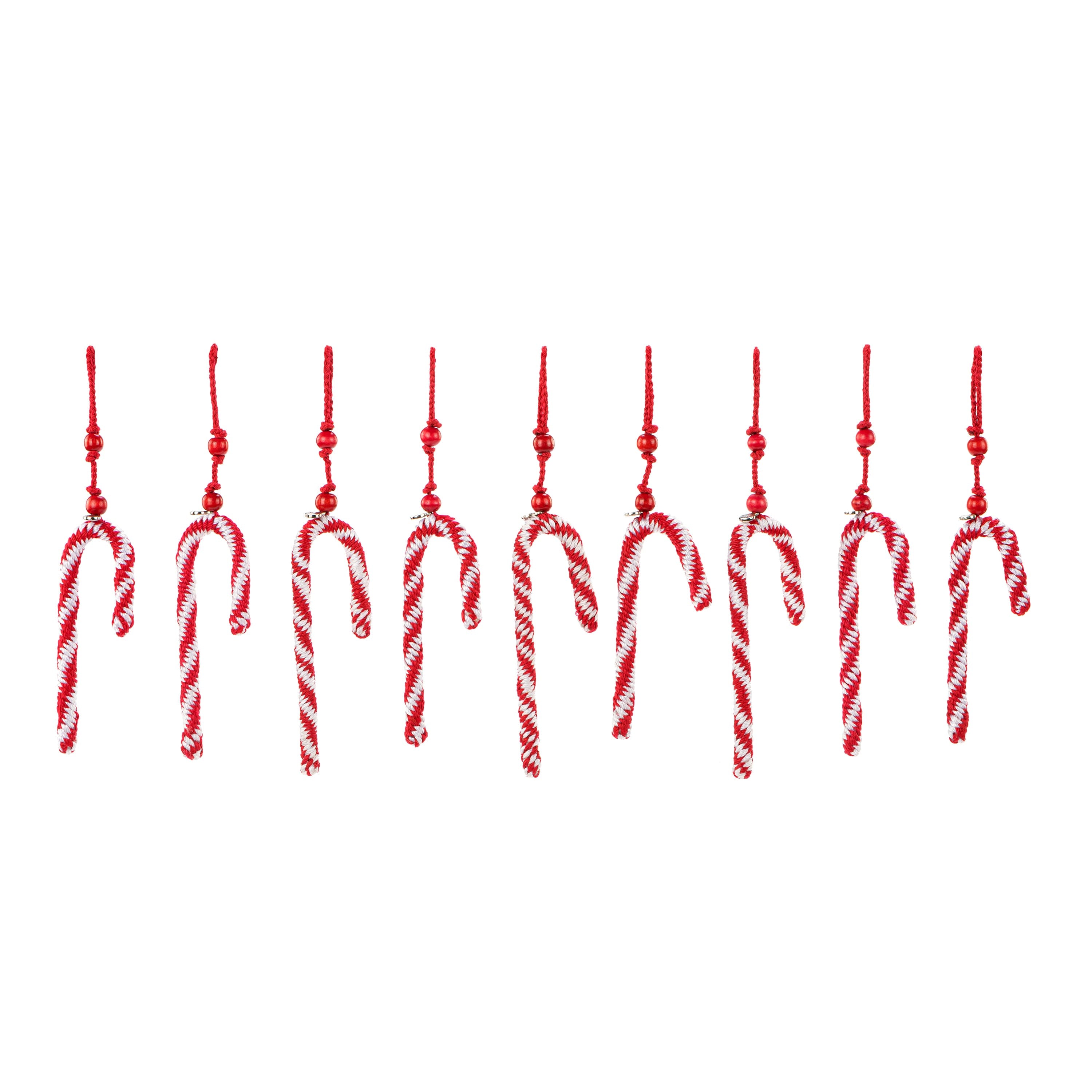 Handmade 9-Piece Crochet Candy Cane Ornament Set - Christmas Tree Decorations for Holiday Home & Party Decor