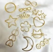 Rubela Geometric Metal Hair Clips Set of 6 - Gold & Multicolor Barrettes for Women - Perfect for Parties, Weddings & Everyday Hairstyling