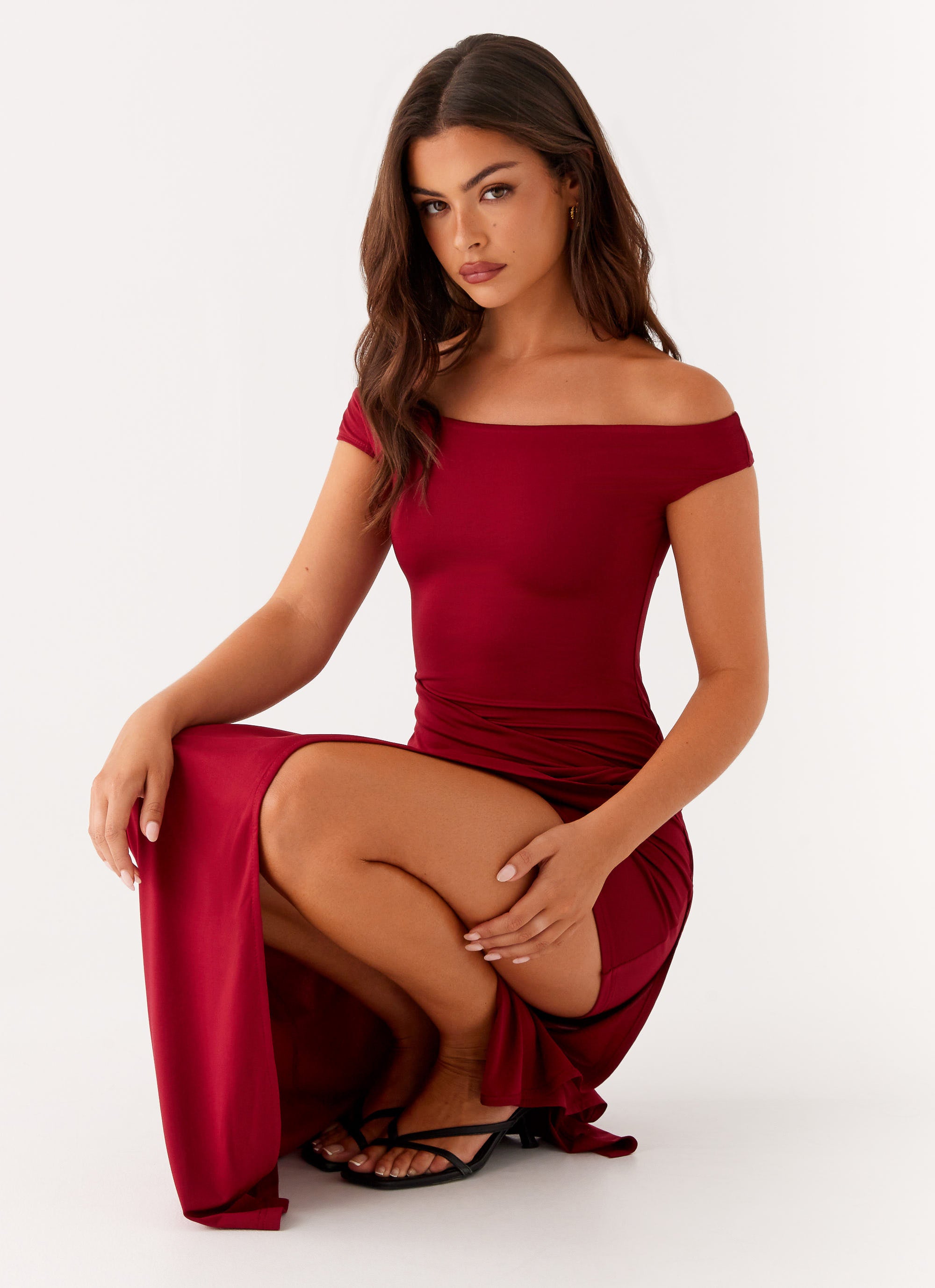Amerie Women's Maxi Dress - Elegant Long Flowy Dress in Maroon for Casual Wear, Beach, and Summer Outfits