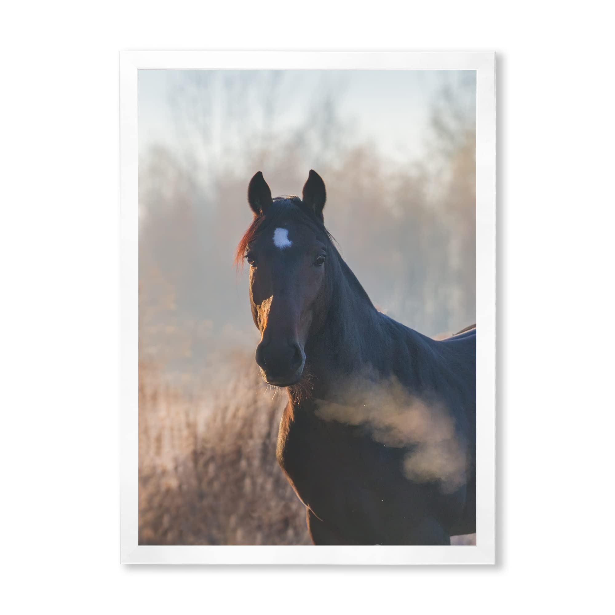 DesignQ Framed Wall Art - Autumn Morning Horse Portrait Painting for Farmhouse Decor | Rustic Home & Office Wall Decor