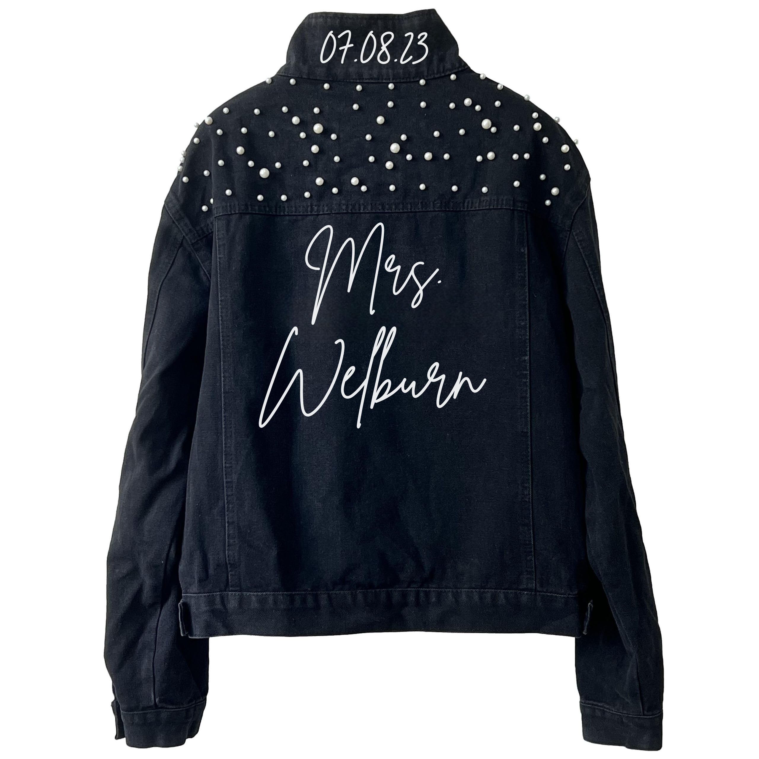 Custom Denim Jacket for Women with Pearl Embellishments - Personalized 'Future Mrs' Wedding Jacket & Wifey Denim Jacket | Perfect for Bridal Showers, Bachelorette Parties & Romantic Getaways