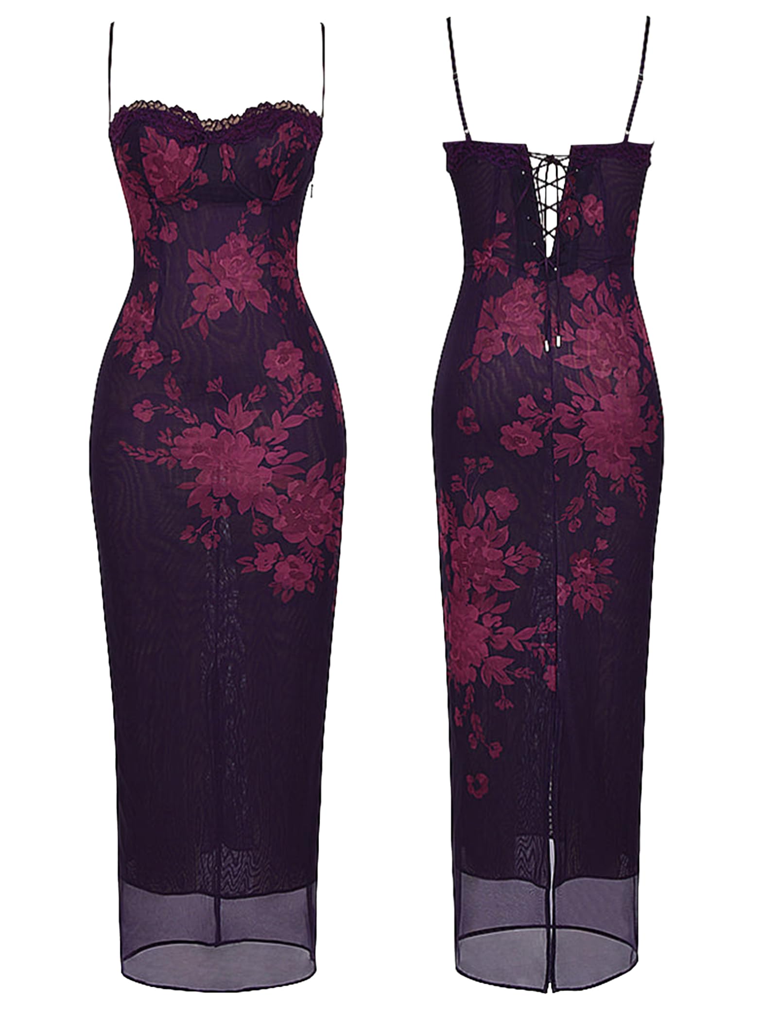 Sexy Backless Satin Maxi Dress for Women - Floral Print Spaghetti Strap Long Dress, Slim Fit Elegant Evening Gown for Night Parties, Date Nights & Special Occasions