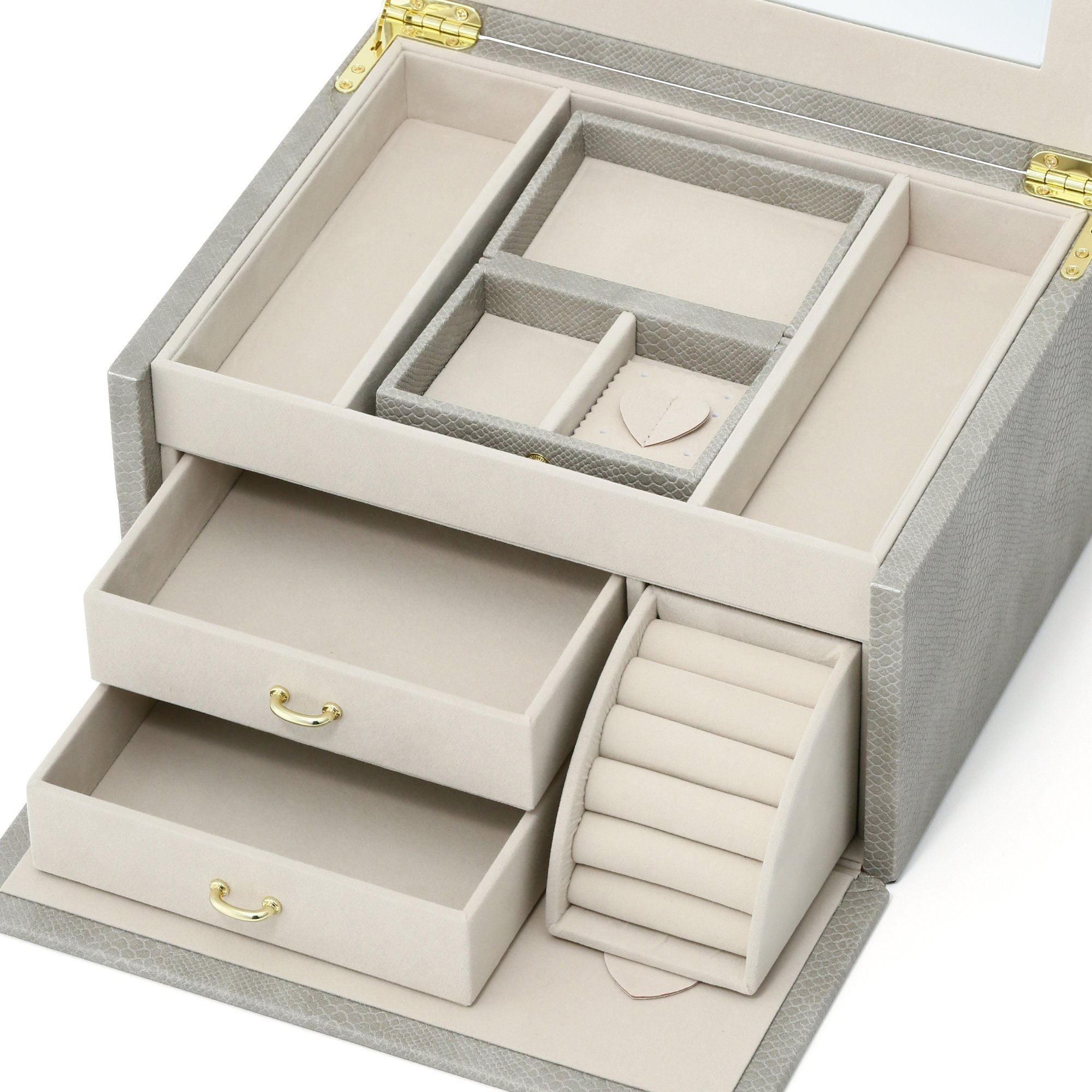 Flavia Large Gray Jewelry Box - Elegant Storage for Necklaces, Rings & Earrings - Perfect for Bedroom, Closet & Travel