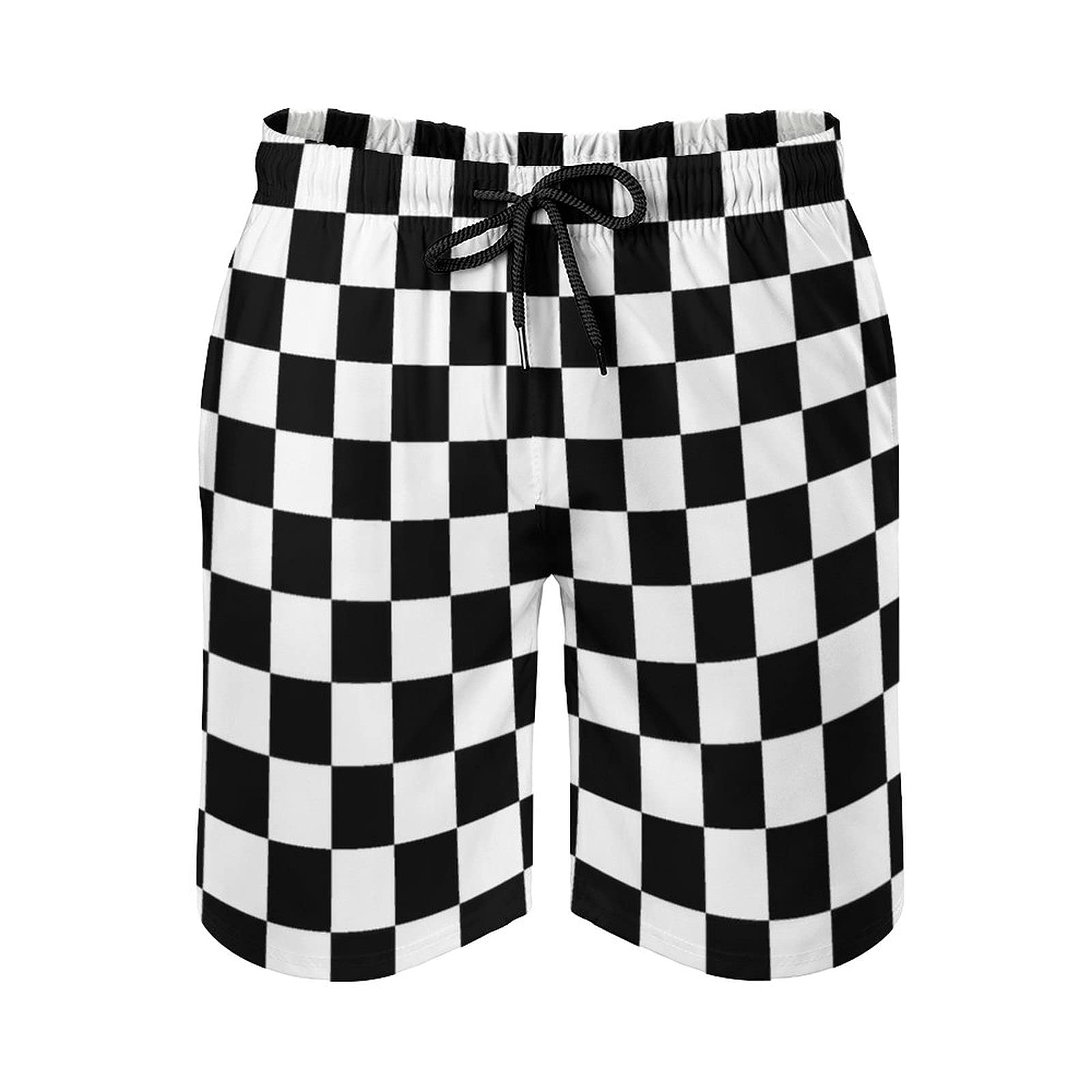 BAIKUTOUAN Men's Quick Dry Swim Trunks - Black and White Checkerboard Beach Shorts with Mesh Lining | Bathing Suits for Swimming, Surfing & Summer Vacation
