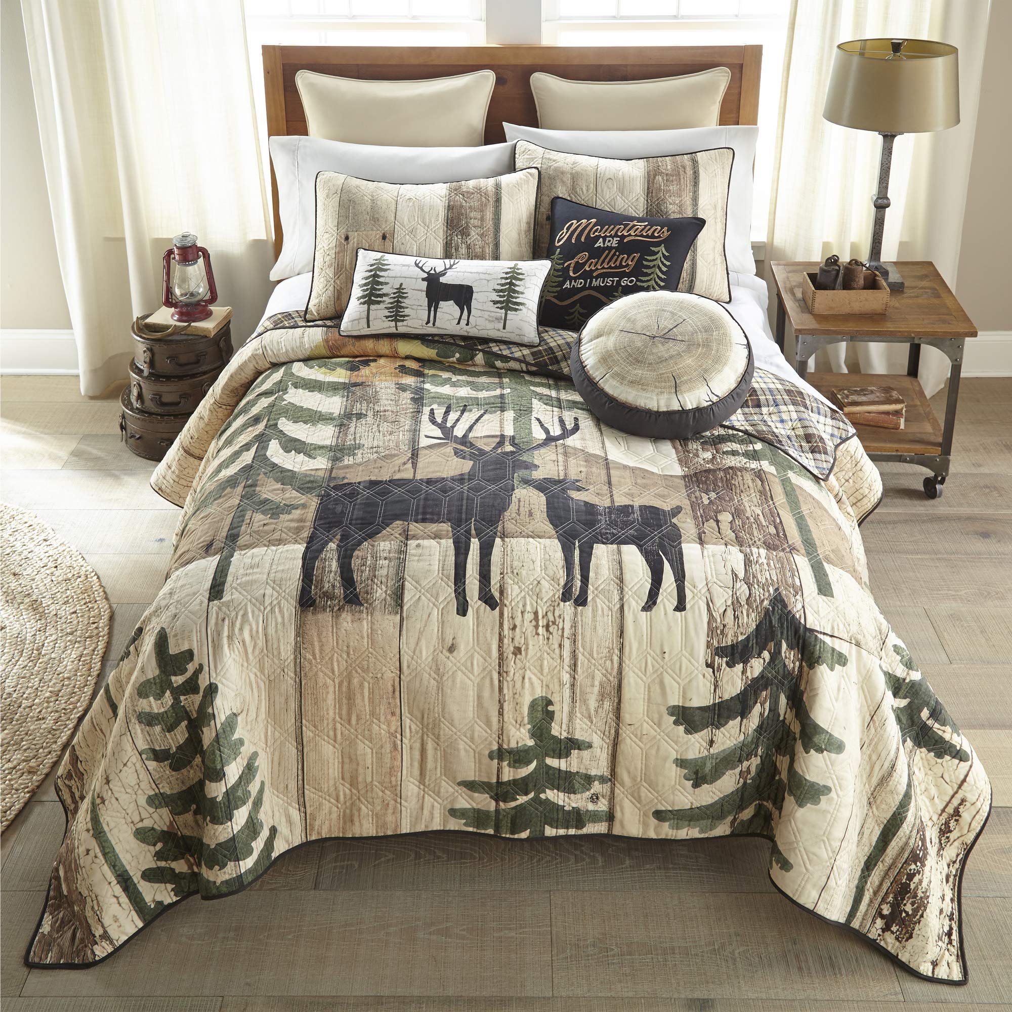 Donna Sharp Throw Pillow - Painted Deer Lodge Decorative Cushion with Tree Ring Pattern, Round Bohemian Style Pillow Cover for Sofa, Bed, Couch - Perfect for Living Room, Bedroom & Home Decor