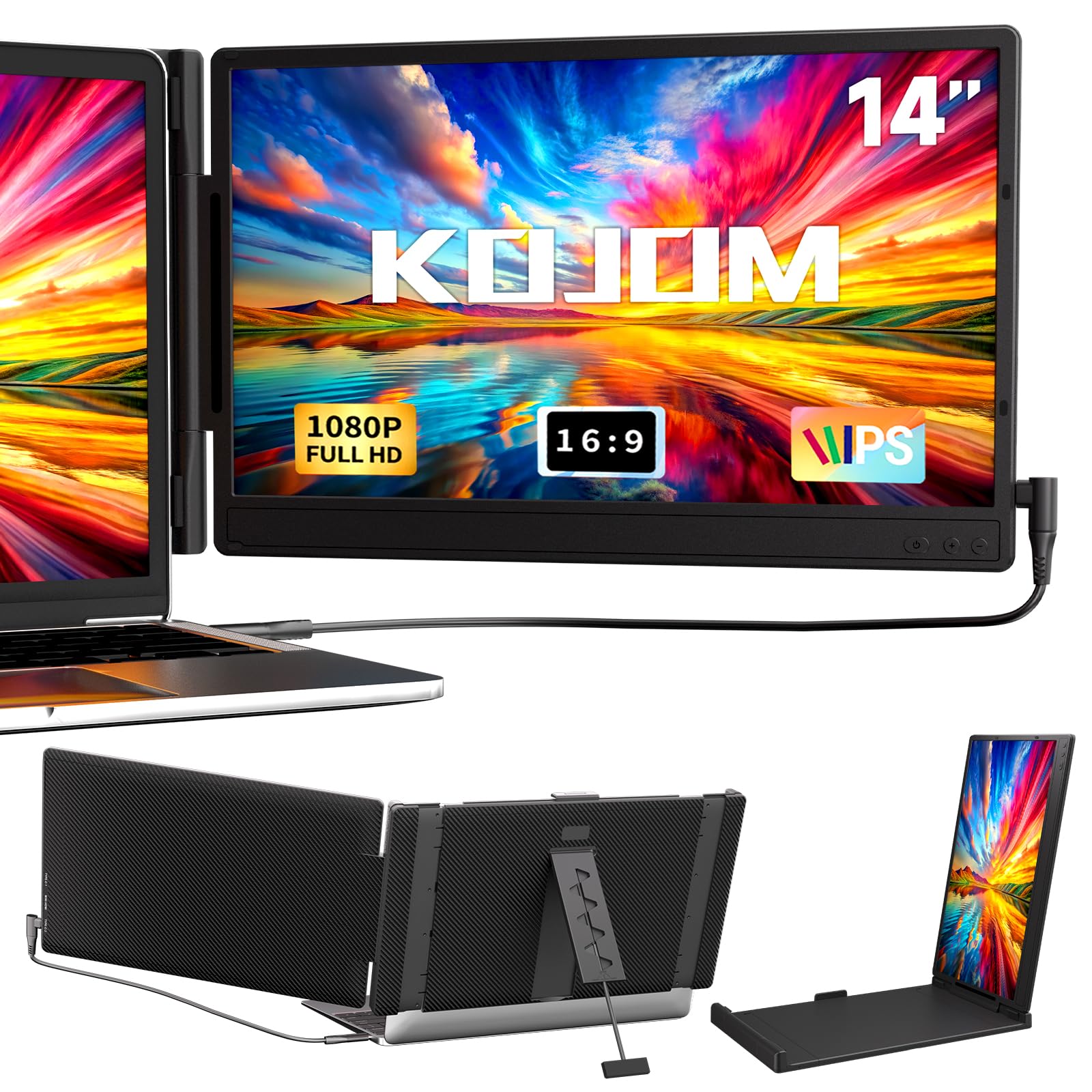 14-inch Laptop Screen Extender - Upgraded 1080P FHD IPS Portable Dual Monitor with Adjustable Stand | Plug & Play for Windows, Mac & Chrome | Perfect for Remote Work, Gaming & Multitasking on 13”-17” Laptops