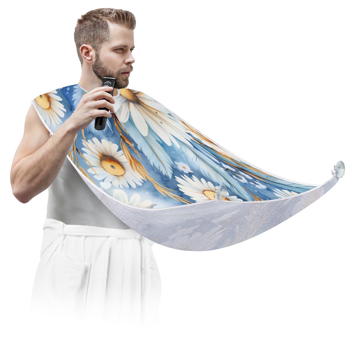 Daisy Pattern Beard Shaving Bib for Men - Waterproof Makeup & Hair Dye Apron for Barbers & Stylists - Sink Hair Catcher for Beard Trimming & Lineup - Perfect Salon & Home Grooming Accessory Gift