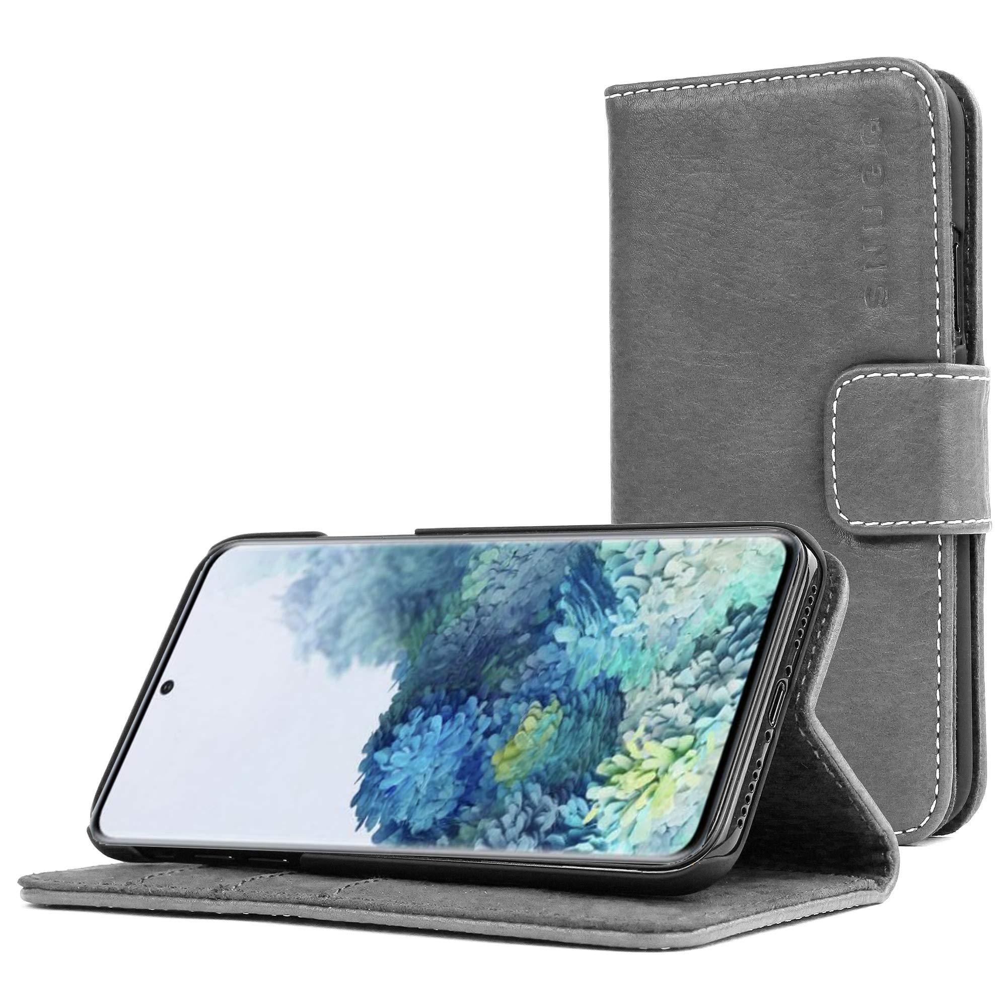 Premium Leather Wallet Case for Samsung Galaxy S20 - Slim Flip Cover with Card Slots & Kickstand - Slate Grey - Perfect for Business, Travel & Everyday Protection