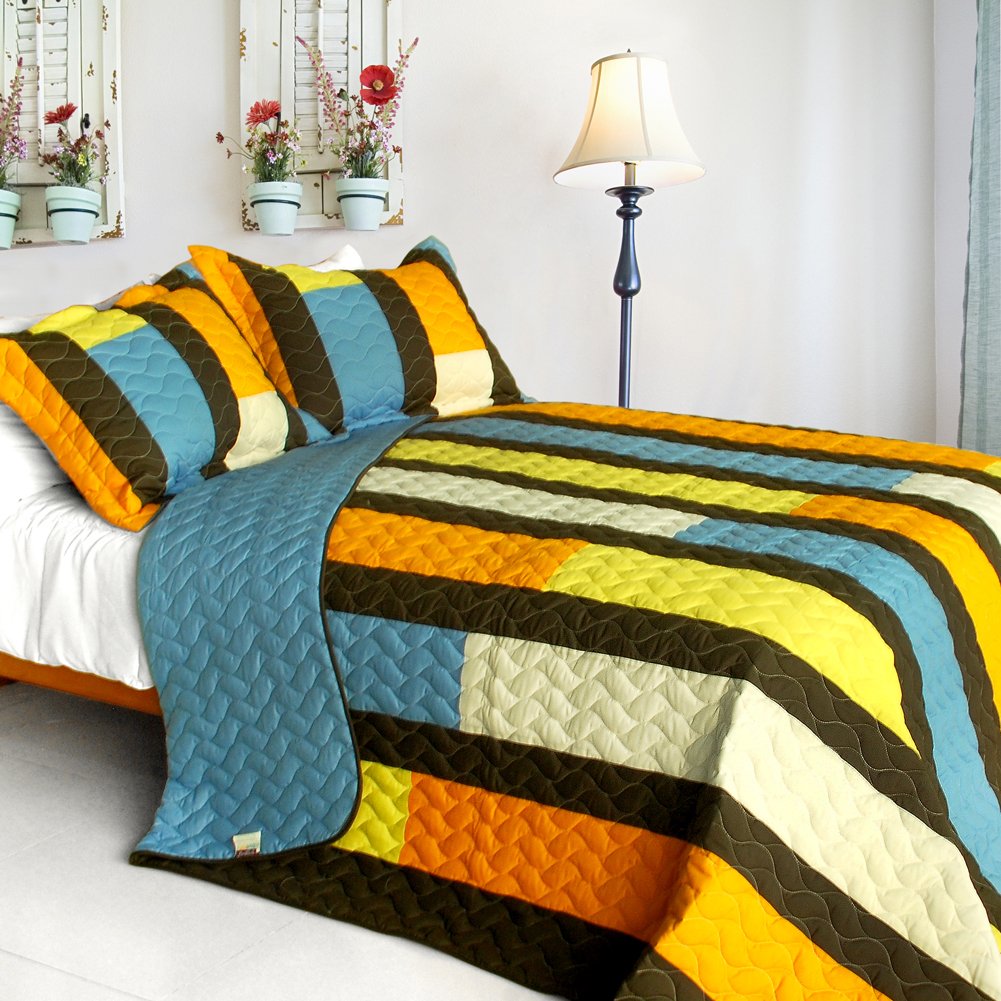 Colorful Bridge 3-Piece Vermicelli Quilted Patchwork Bedding Set - Full/Queen Size - Soft & Stylish for Cozy Bedrooms, Guest Rooms, and Dorm Decor