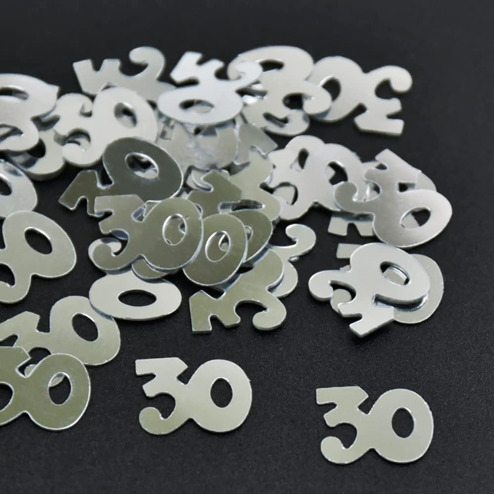 30th Birthday Confetti - Silver Number 30 Table Decorations for Anniversary Parties | Happy Birthday Party Supplies | Perfect for Table Scatters, Cake Toppers & Celebration Decor