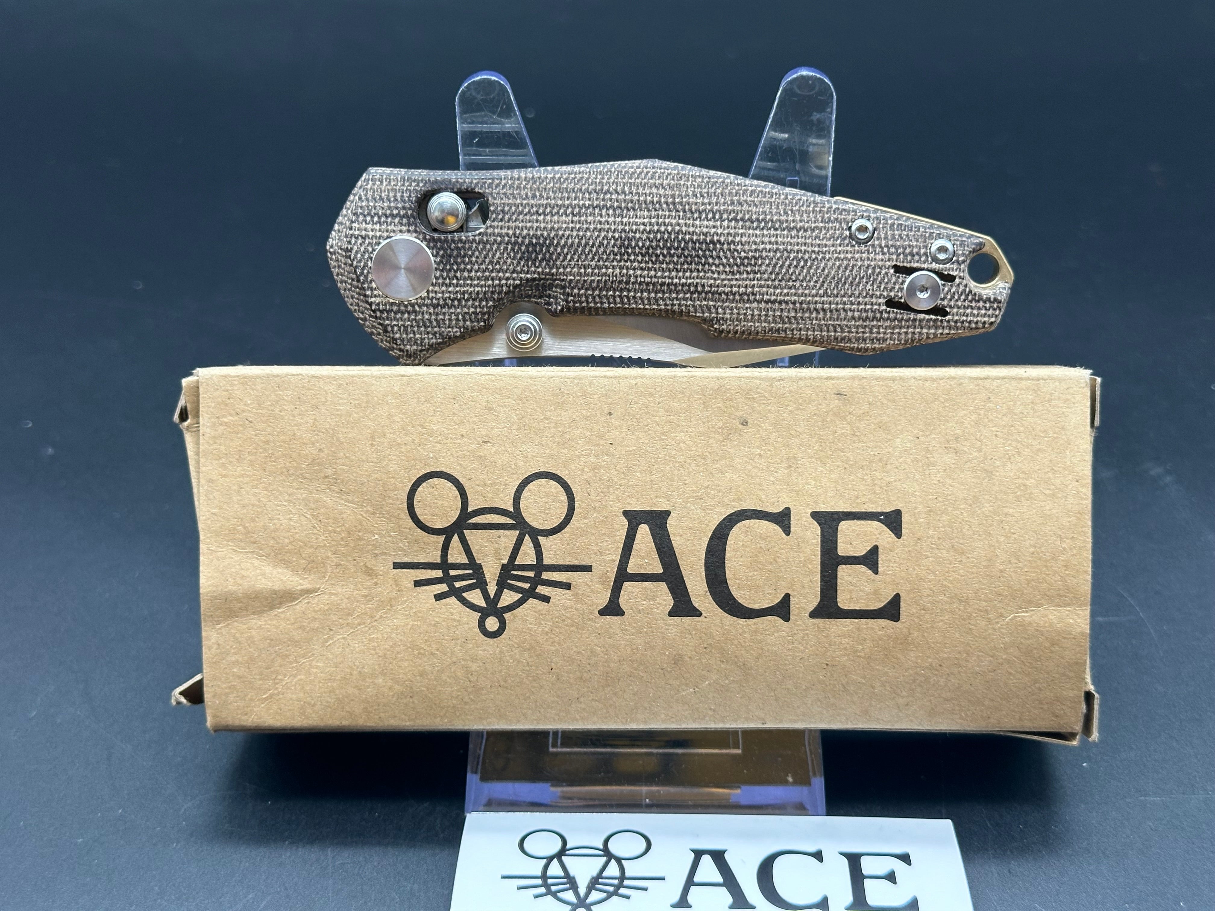 Giant Mouse Knives ACE Nazca Folding Pocket Knife - Green Canvas Micarta Handle, M390 Steel Plain Edge with Satin Finish - EDC, Outdoor, Camping & Survival Tool
