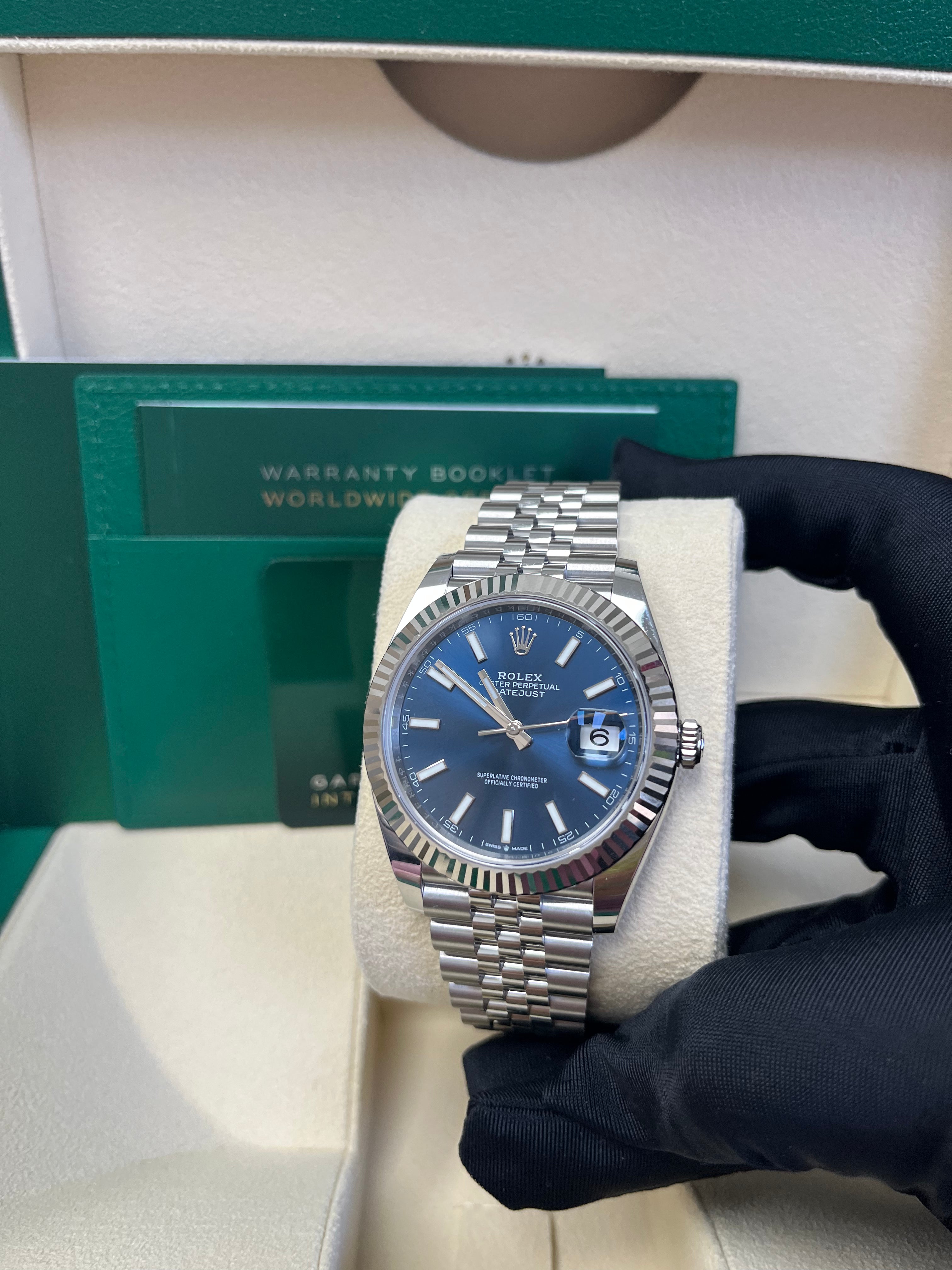 Rolex Datejust 41 Watch - White Gold & Steel, Blue Index Dial, Jubilee Bracelet, Fluted Bezel (Ref#126334) | Luxury Timepiece for Business, Formal & Special Occasions