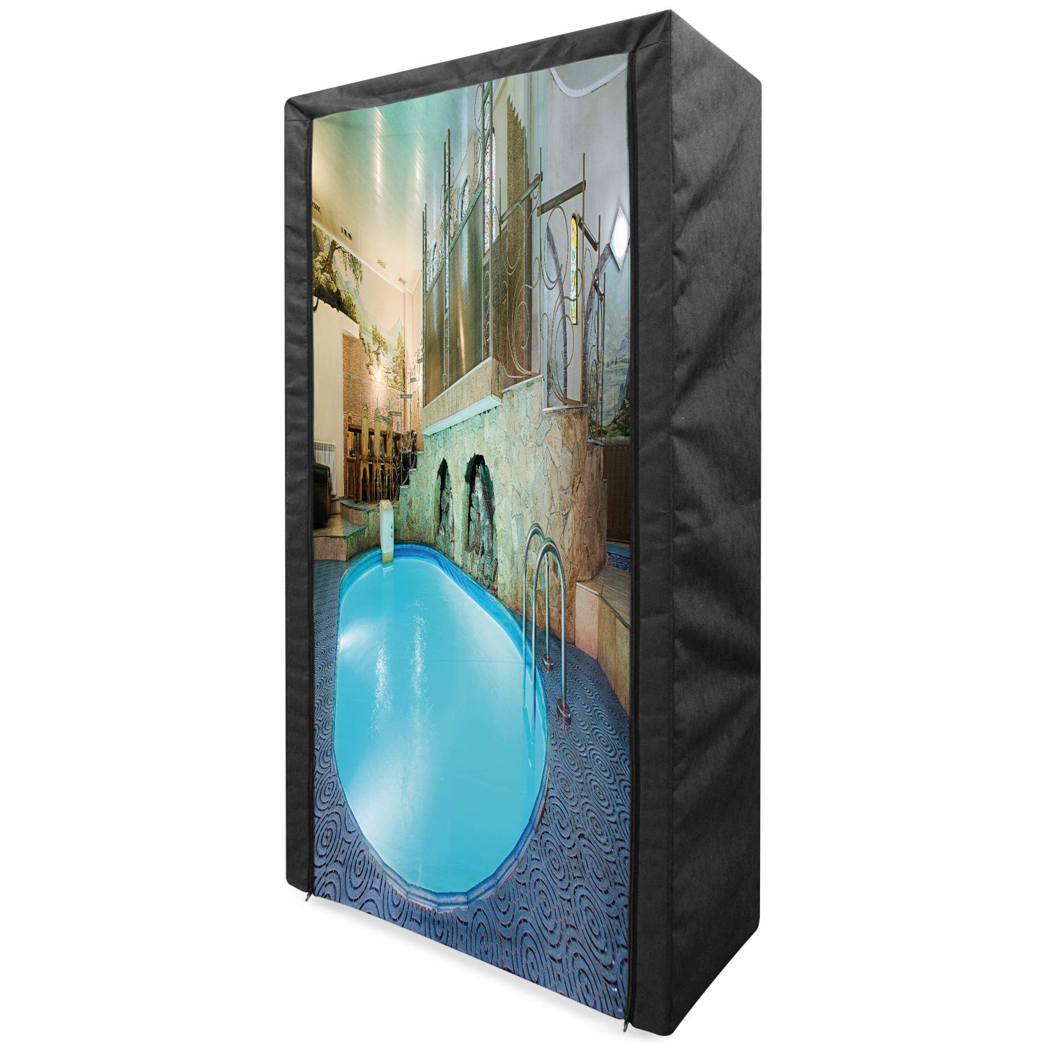 Ambesonne Modern Portable Fabric Wardrobe - Blue Aqua Beige Closet Organizer with Shelves, 33.5 Inch | Spa Resort Inspired Design for Bedroom, Dorm, or Vacation Home Storage Solution