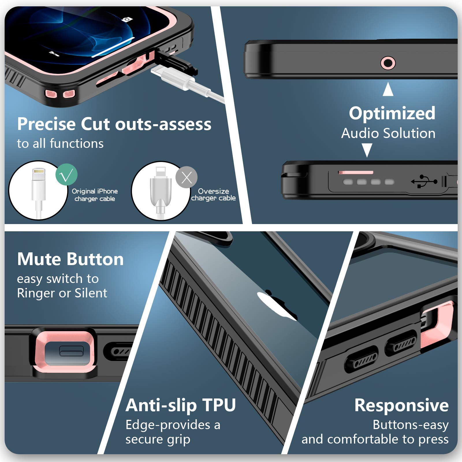 SPIDERCASE Rugged Waterproof iPhone 12 Pro Max Case with Built-in Screen Protector | Shockproof Full Body Protection for 6.7