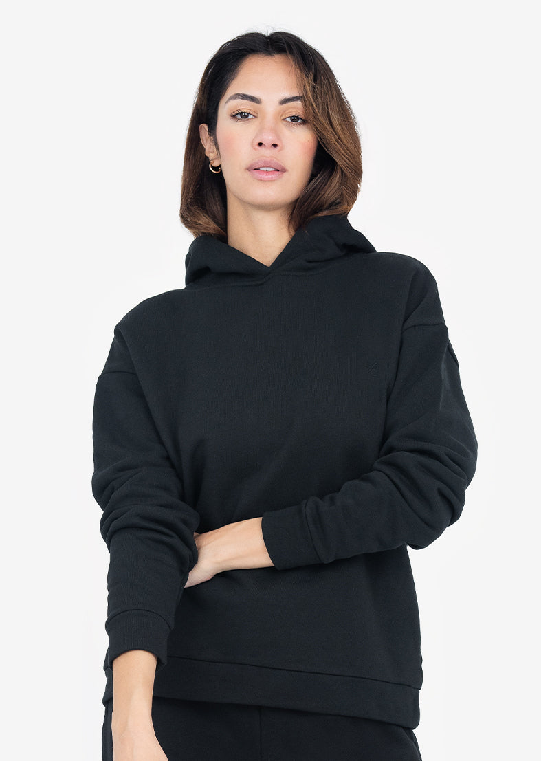 Life Lounge Oversized Hoodie for Women & Men - Soft Fleece Pullover Hooded Sweatshirt, Black - Cozy Loungewear for Relaxing at Home, Casual Outfits & Streetwear Fashion