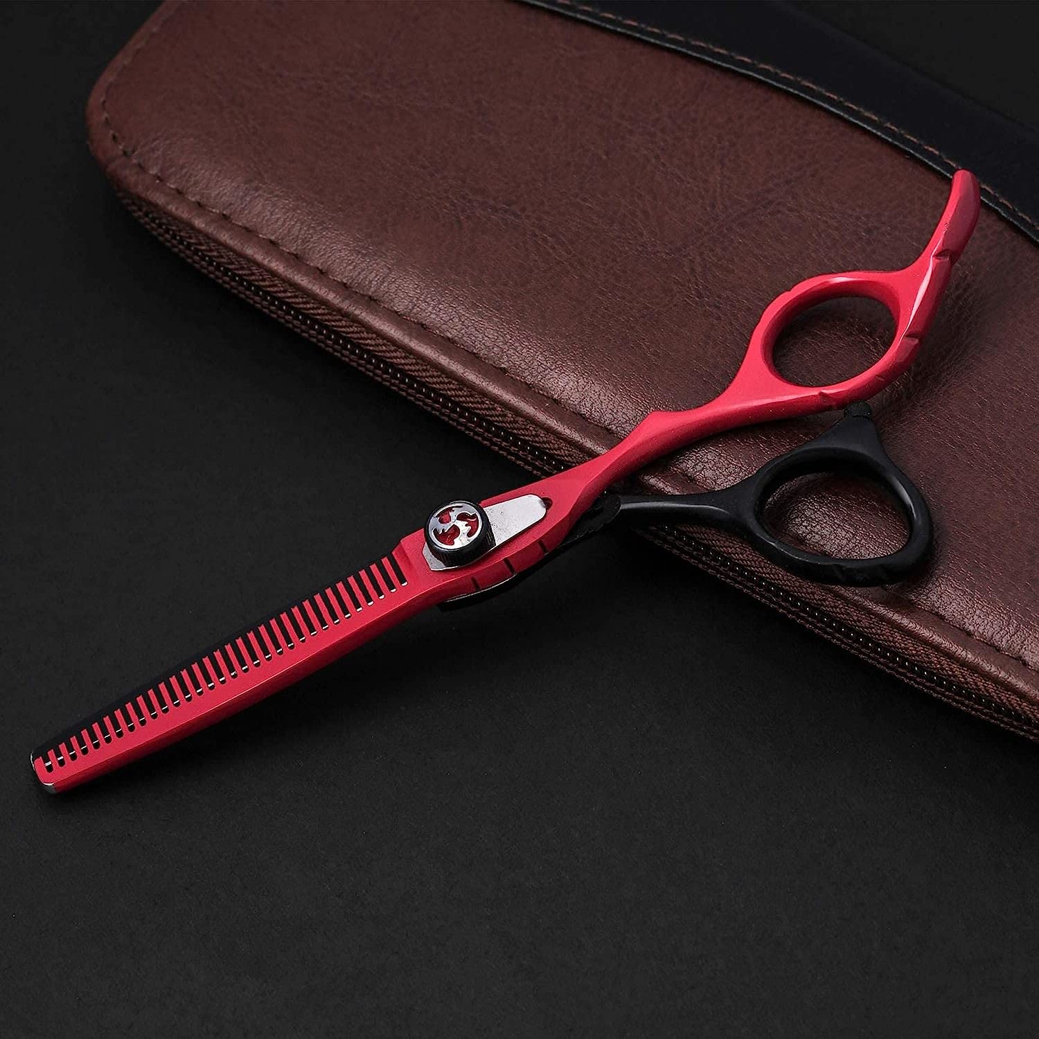 Professional Hair Cutting Scissors 6 Inch - Salon Barber Shears for Adults & Kids, Stainless Steel Hairdressing Scissors with Safety Tips (Red) - Perfect for Home Haircuts, Styling & Professional Salon Use