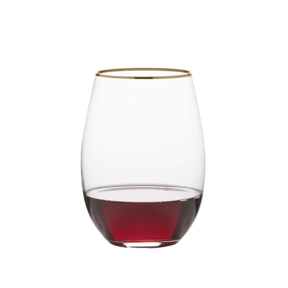 Julie Gold Set of 4 Stemless Wine Glasses - Elegant Unbreakable Crystal Clear Glassware for Red White Wine & Cocktails - Perfect for Parties, Weddings & Home Entertaining