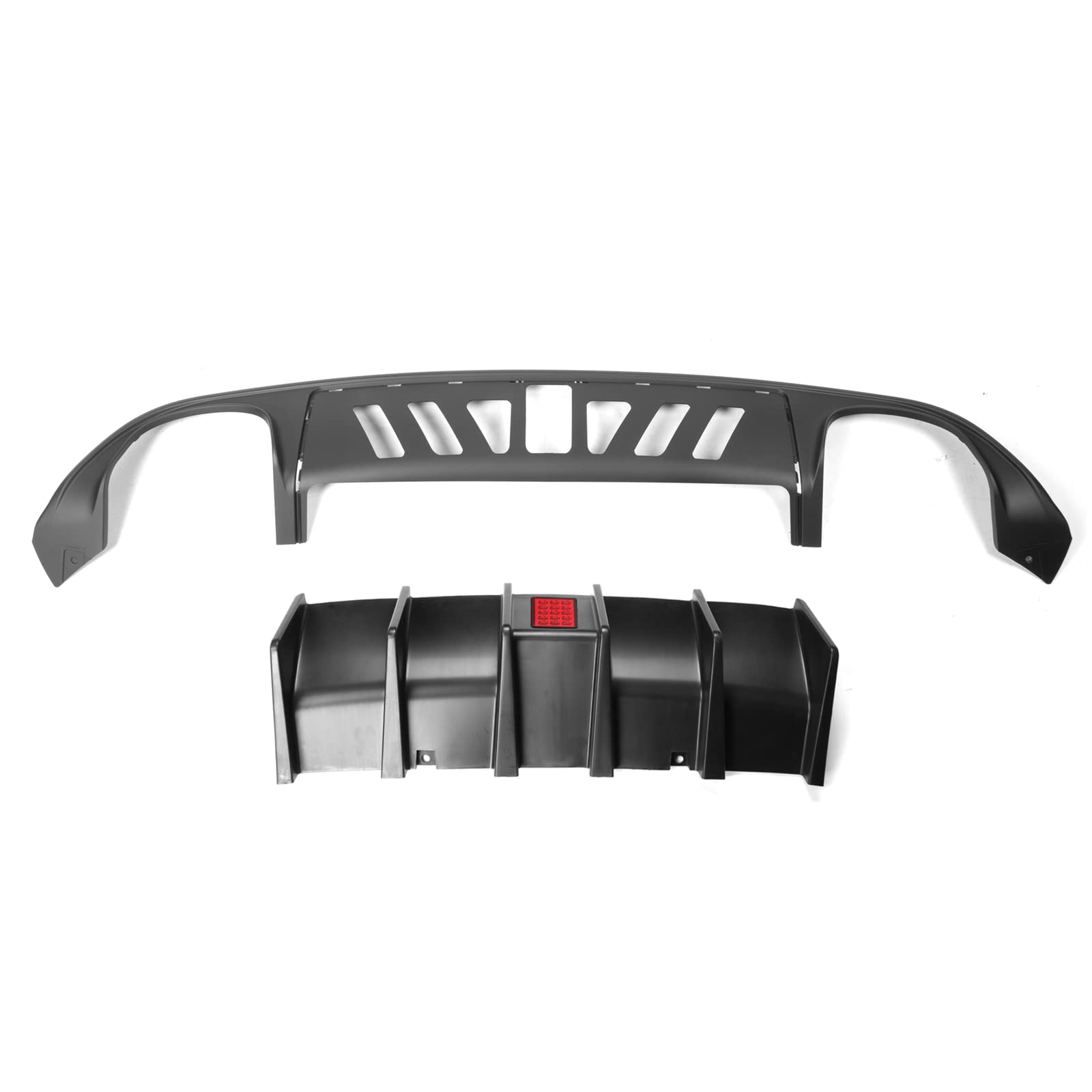 FREEMOTOR802 Rear Diffuser with LED Light for 2015-2023 Dodge Charger | IKON V4 Style Matte Black Quad Exhaust Tips | Bumper Lip & Shark Fins | PP Material | Upgrade Your Charger's Rear Styling for Street & Show Car Looks