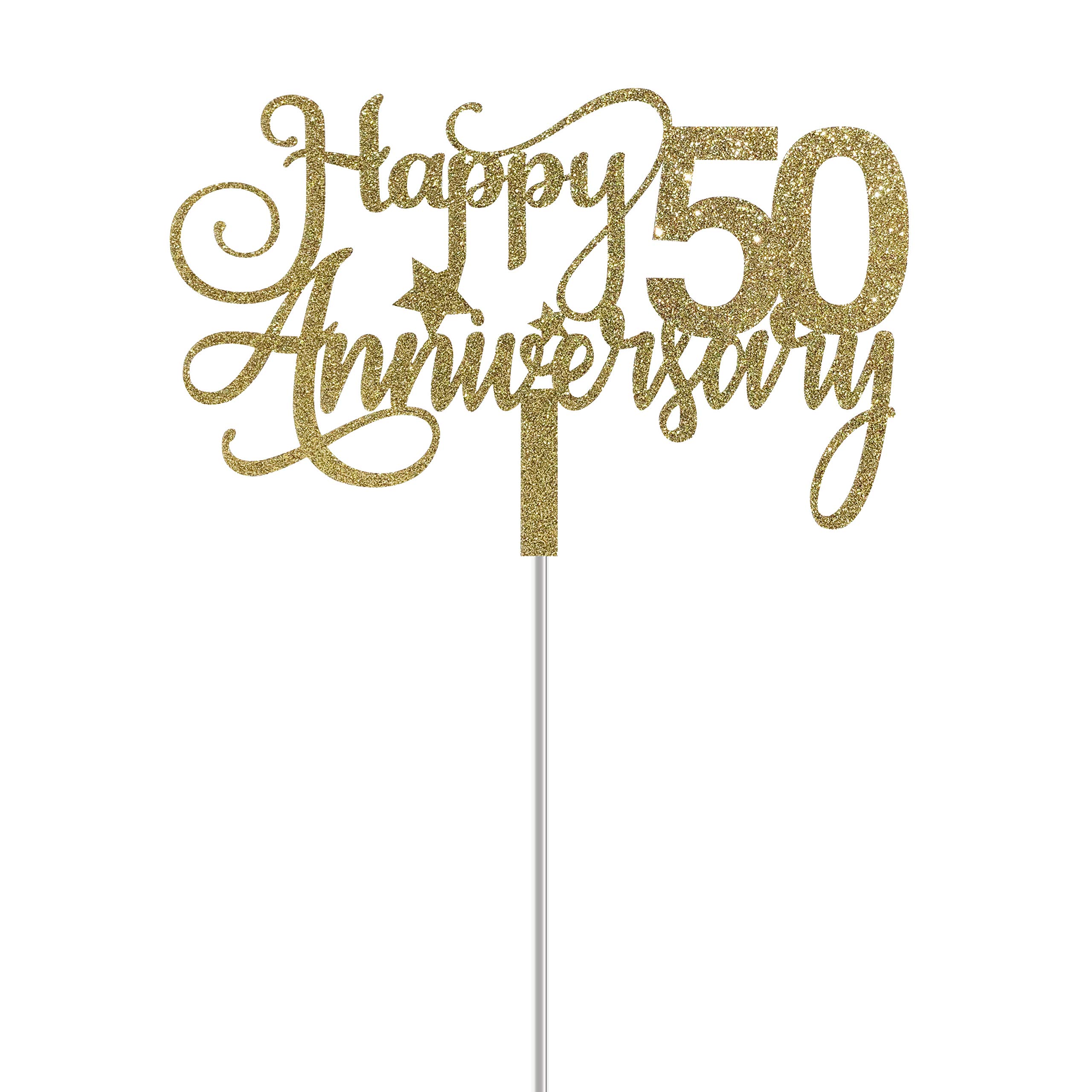 ALPHA K 50th Anniversary Cake Topper - Premium Gold Glitter Wedding Cake Decor for 50th Anniversary Party, Golden Jubilee Celebration, and Milestone Birthday Decorations