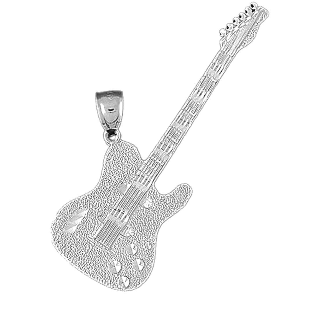 14K White Gold Electric Guitar Pendant Necklace - 18
