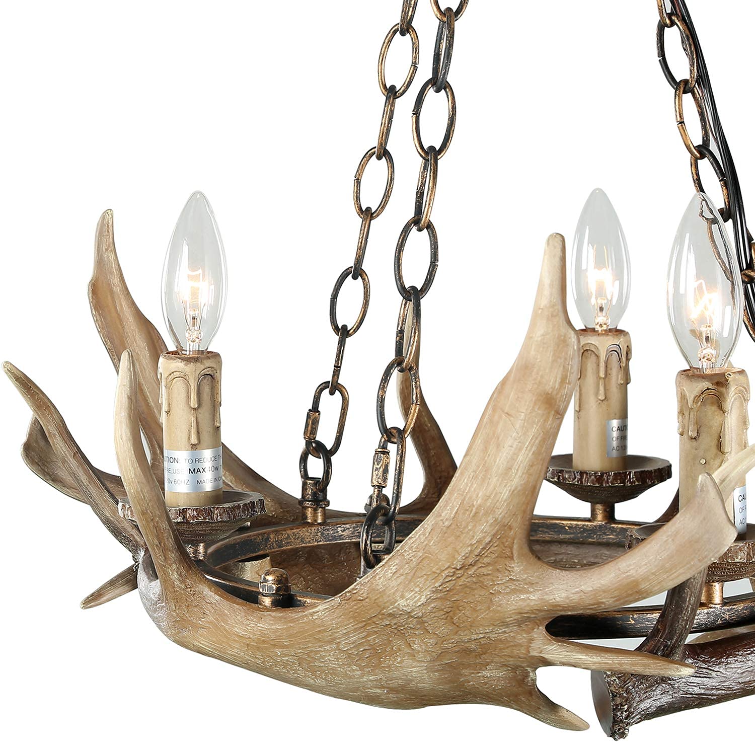 LOG BARN Antler Chandelier - 3-Light Farmhouse Dining Room Ceiling Light Fixture, Hand-Polished Resin, 19.7