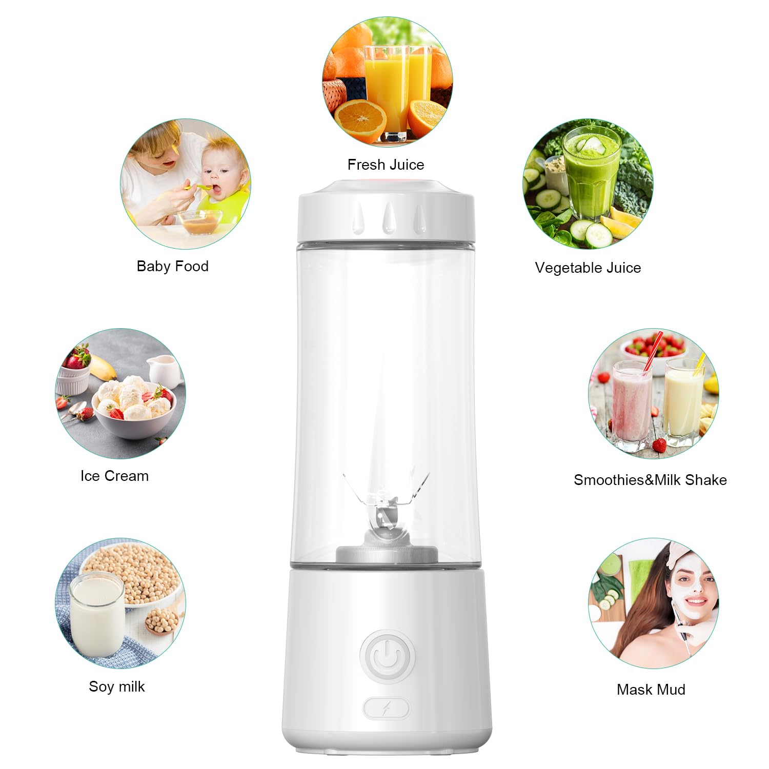 Mulli Portable USB Rechargeable Mini Blender - 6 Blade Personal Smoothie Maker for Shakes, Baby Food, Travel & Gym - Compact Blender for Home, Office, Camping & Outdoor Activities