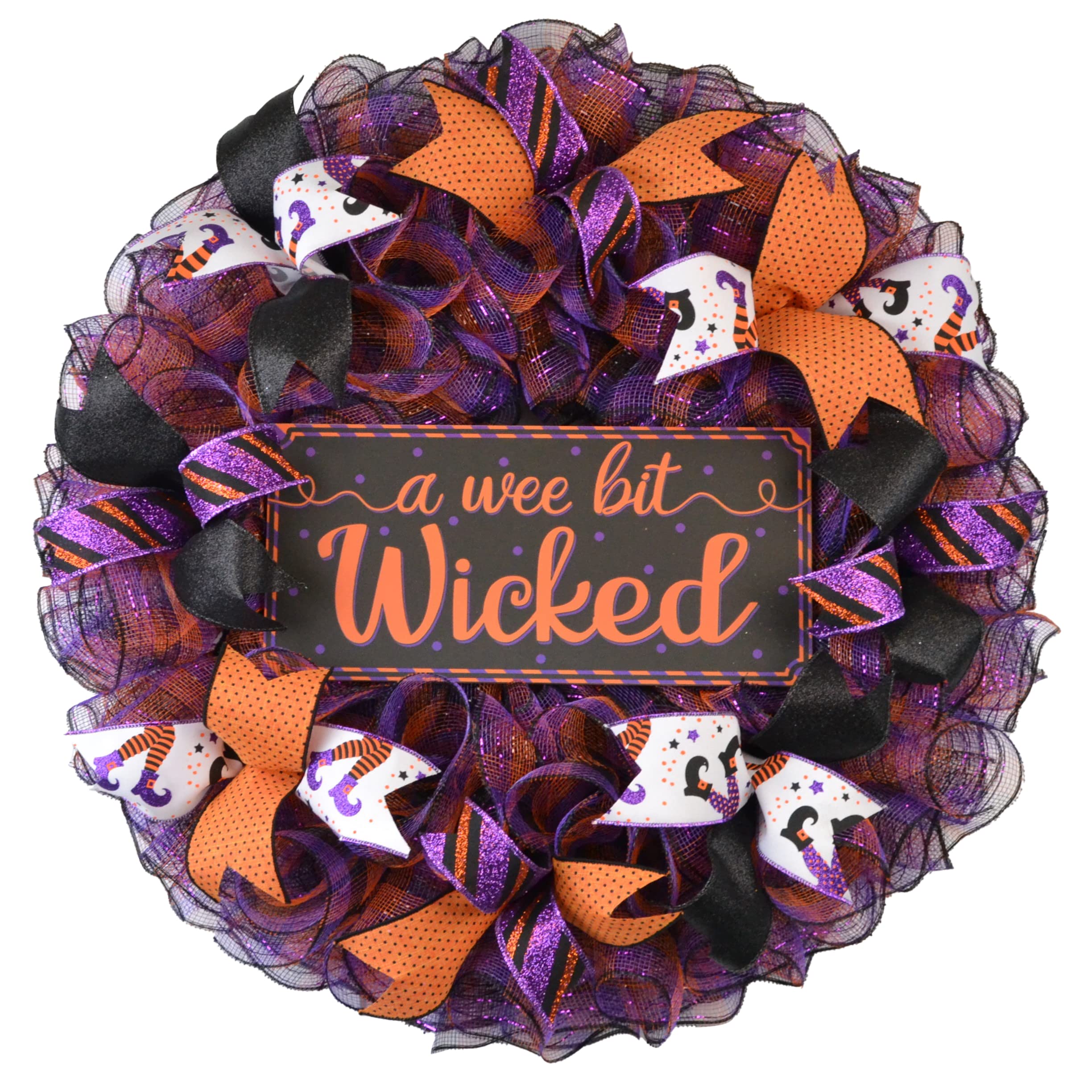 Spooky Halloween Wreath for Front Door - Black, Orange & Purple Mesh Decor - Perfect for Porch, Party & Seasonal Home Decoration