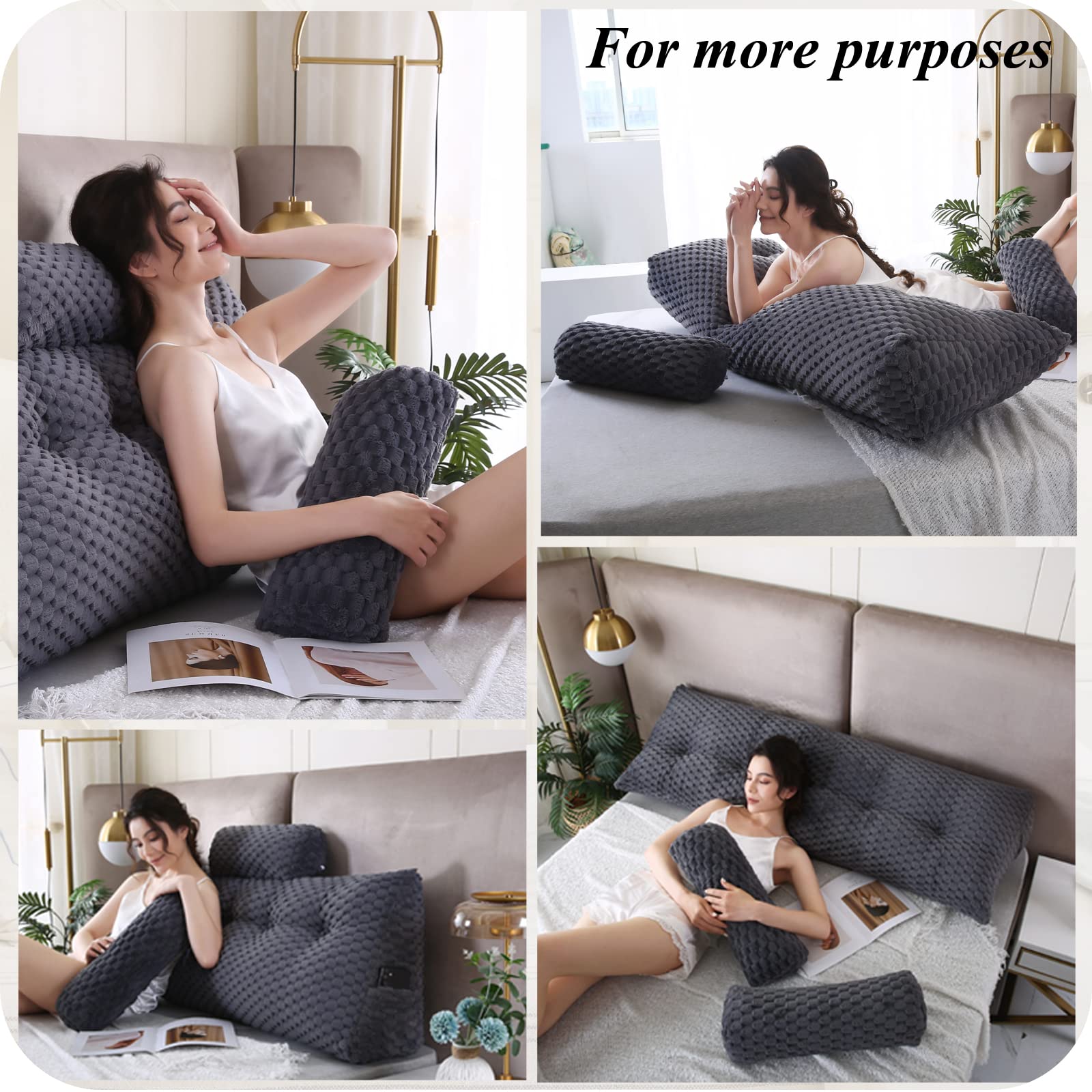 Wedge Headboard Pillow Set - 2 Bolster Pillows for Bed Rest, Reading & Back Support | Comfortable Backrest Positioning Cushion for Sitting in Bed, Sofa or Floor