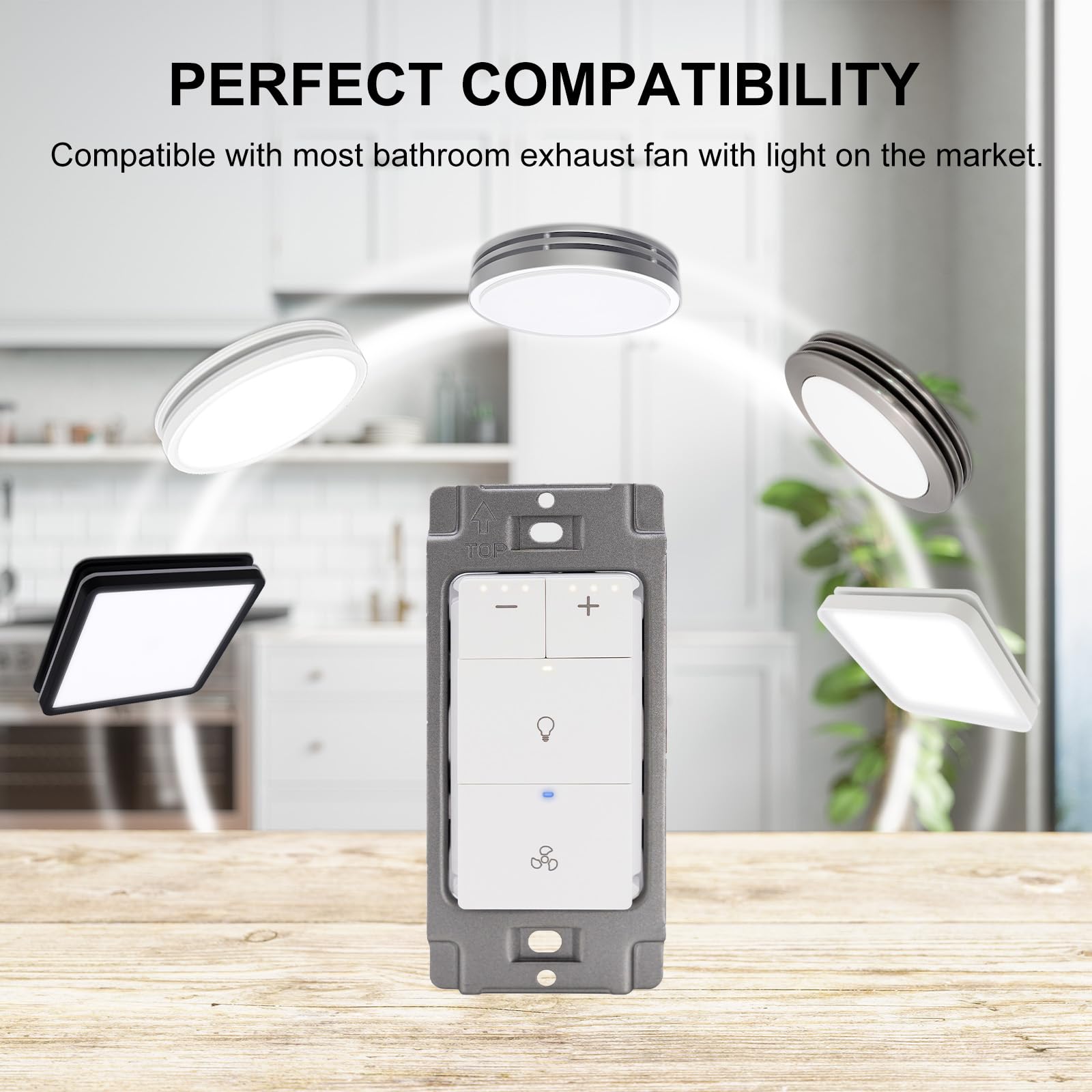 Akicon Single Pole Exhaust Fan Dimmer Switch with Light - Neutral Wire Required, White - Perfect for Bathroom, Kitchen & Home Ventilation Systems