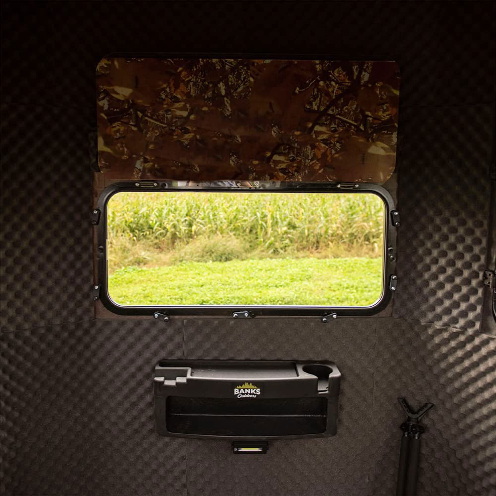 Blind Storage Wall Shelf with Rubber Lined Shelves & Stump Light - Durable Hunting Gear Organizer for Banks Stump Blind, Camouflage Equipment & Personal Items | Perfect for Hunting Cabins, Deer Stands & Outdoor Storage