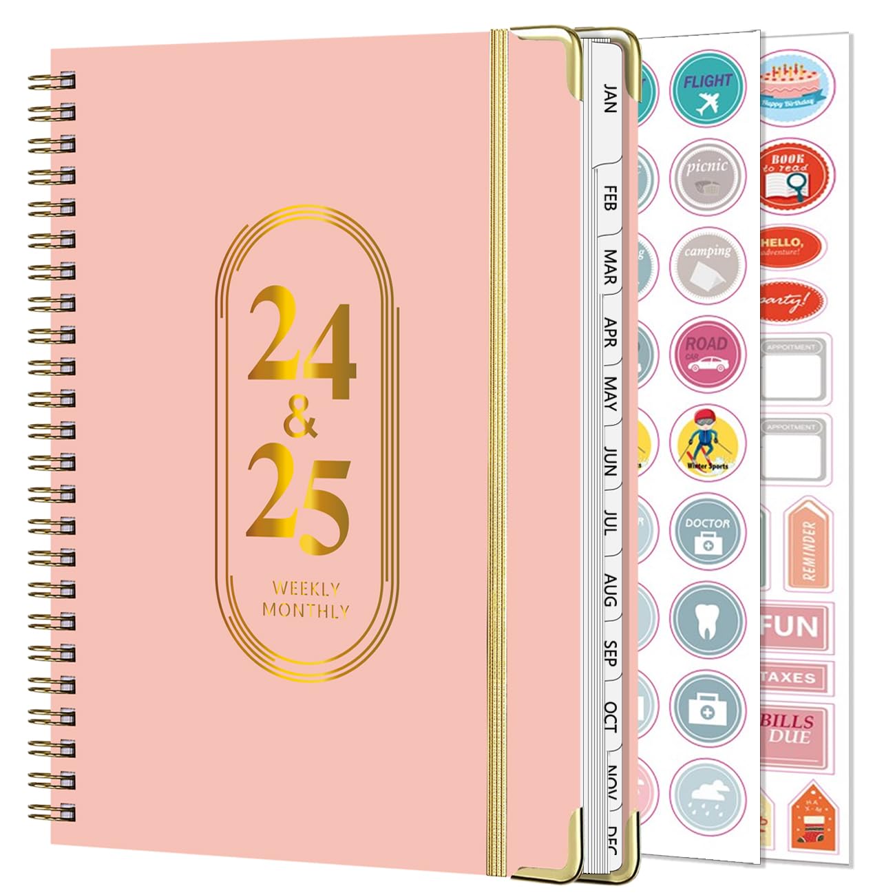 2024-2025 Spiral Weekly Planner - A5 Academic Planner July 2024 to June 2025 (12 Months) with Stickers & Foldable Storage Pouch - Perfect for Students, Teachers & Office Organization (Rose Gold)
