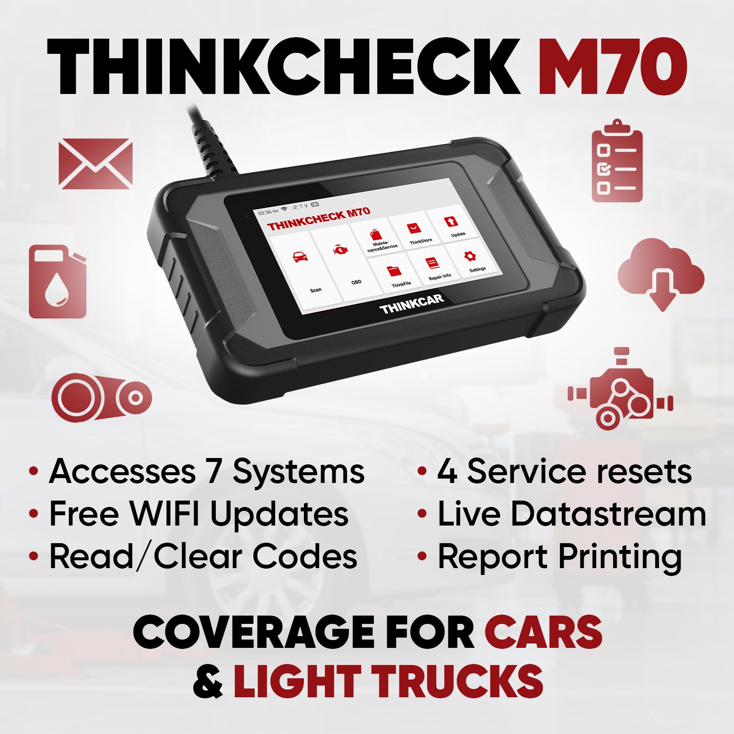 THINKCHECK M70 5-in-1 Full System OBD2 Scanner - Professional Car Diagnostic Tool with Tablet, Code Reader & Comprehensive Vehicle Scan for Mechanics | Perfect for Auto Repair Shops & DIY Car Maintenance