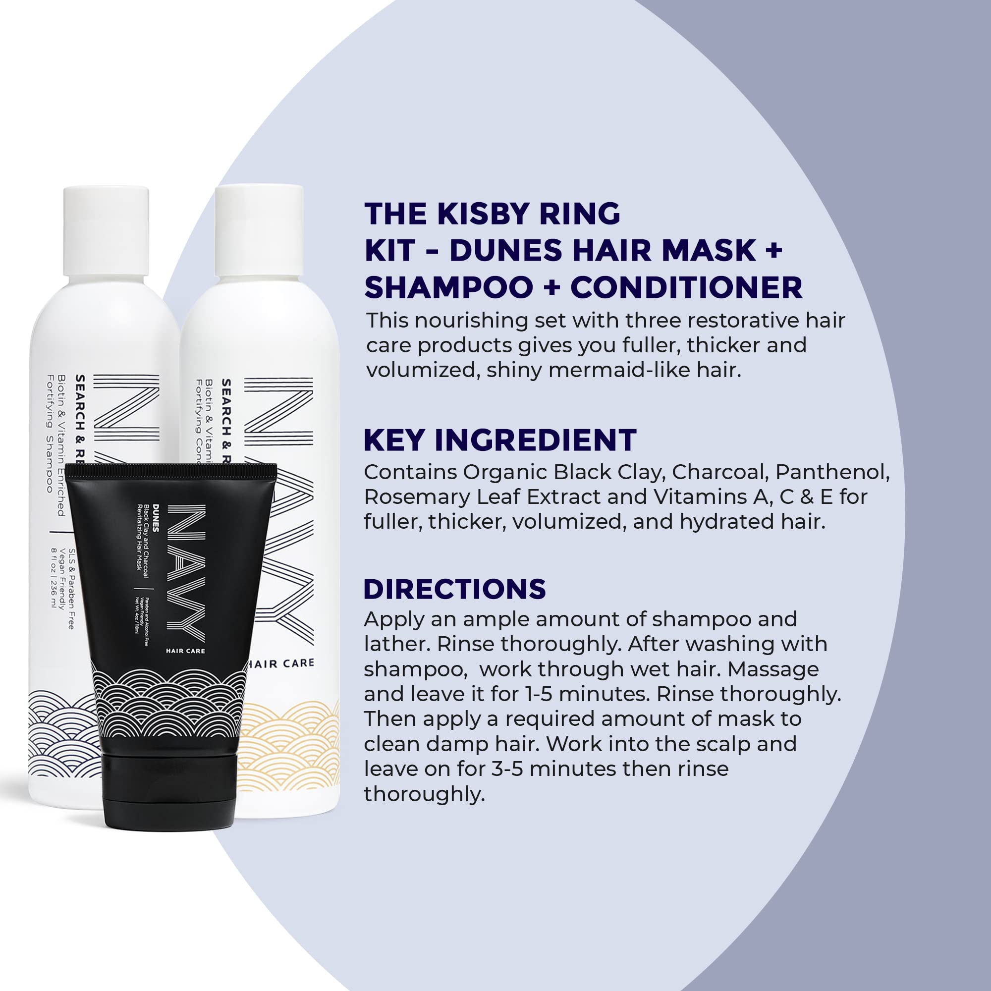 Navy Hair Care Shampoo & Conditioner Set with Hydrating Clay Mask | Repairing Kit for Damaged Hair | Strengthening Shampoo & Deep Conditioner for Dry, Brittle Hair | Perfect for Rescue Workers & Outdoor Enthusiasts