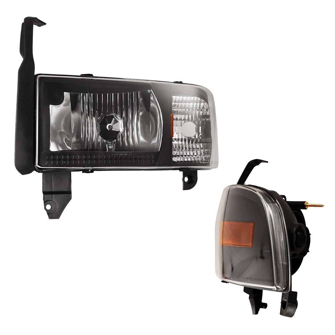 ROXX Headlight Assembly for 1994-2001 Dodge Ram 1500 & 1994-2002 Dodge Ram 2500/3500 - Black Housing with Clear Lens (No DRL) - Perfect for Night Driving & Off-Road Adventures