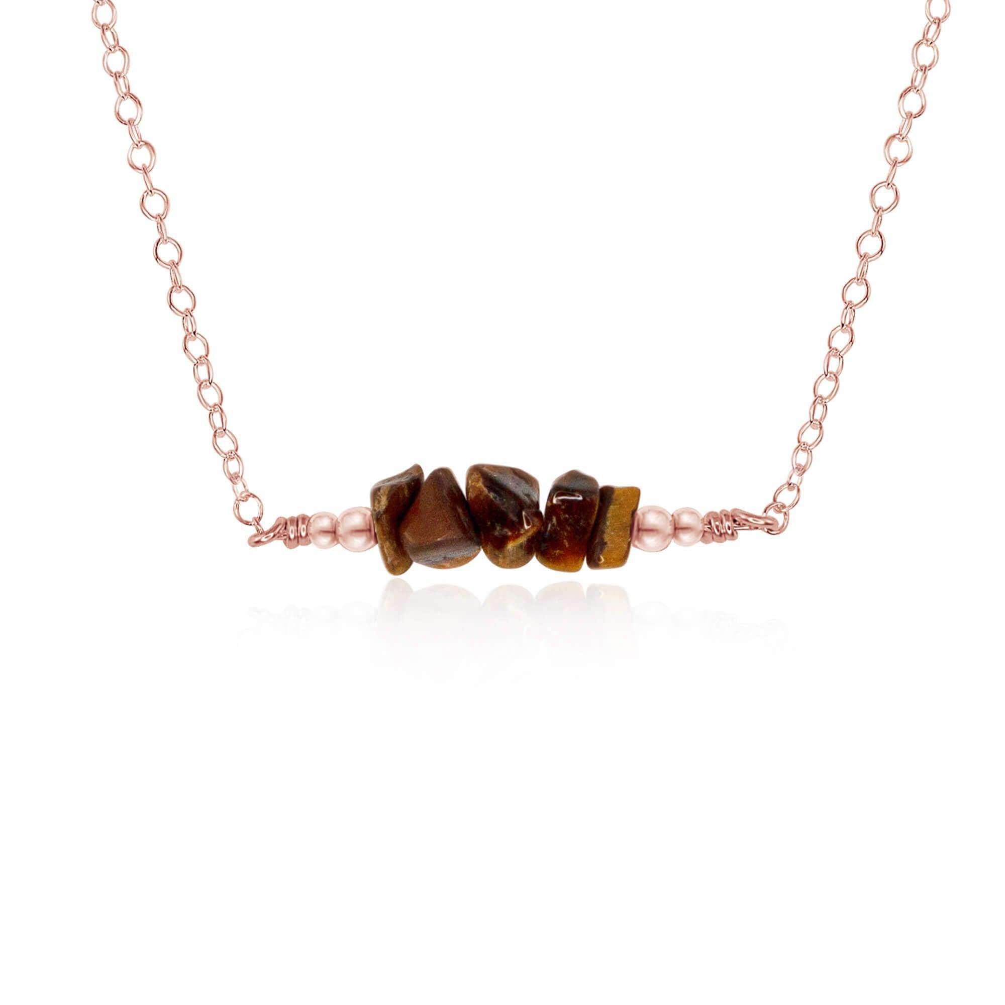 Tigers Eye Chip Bead Bar Necklace - Natural Stone Jewelry for Women | Healing Crystal Necklace for Protection & Confidence | Perfect for Meditation, Yoga & Spiritual Gifts