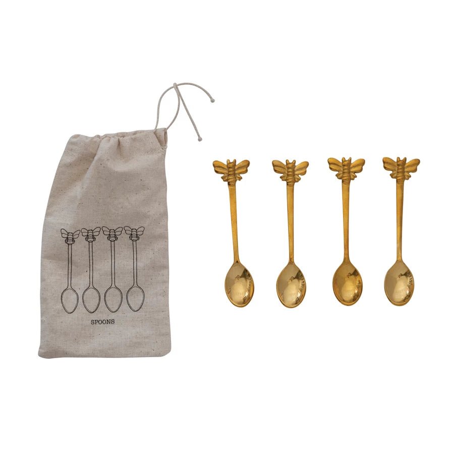 Premium Bees Brass Spoons Set - Handcrafted 6-Piece Stainless Steel Tea & Coffee Stirring Utensils - Perfect for Home, Cafe, and Restaurant Use