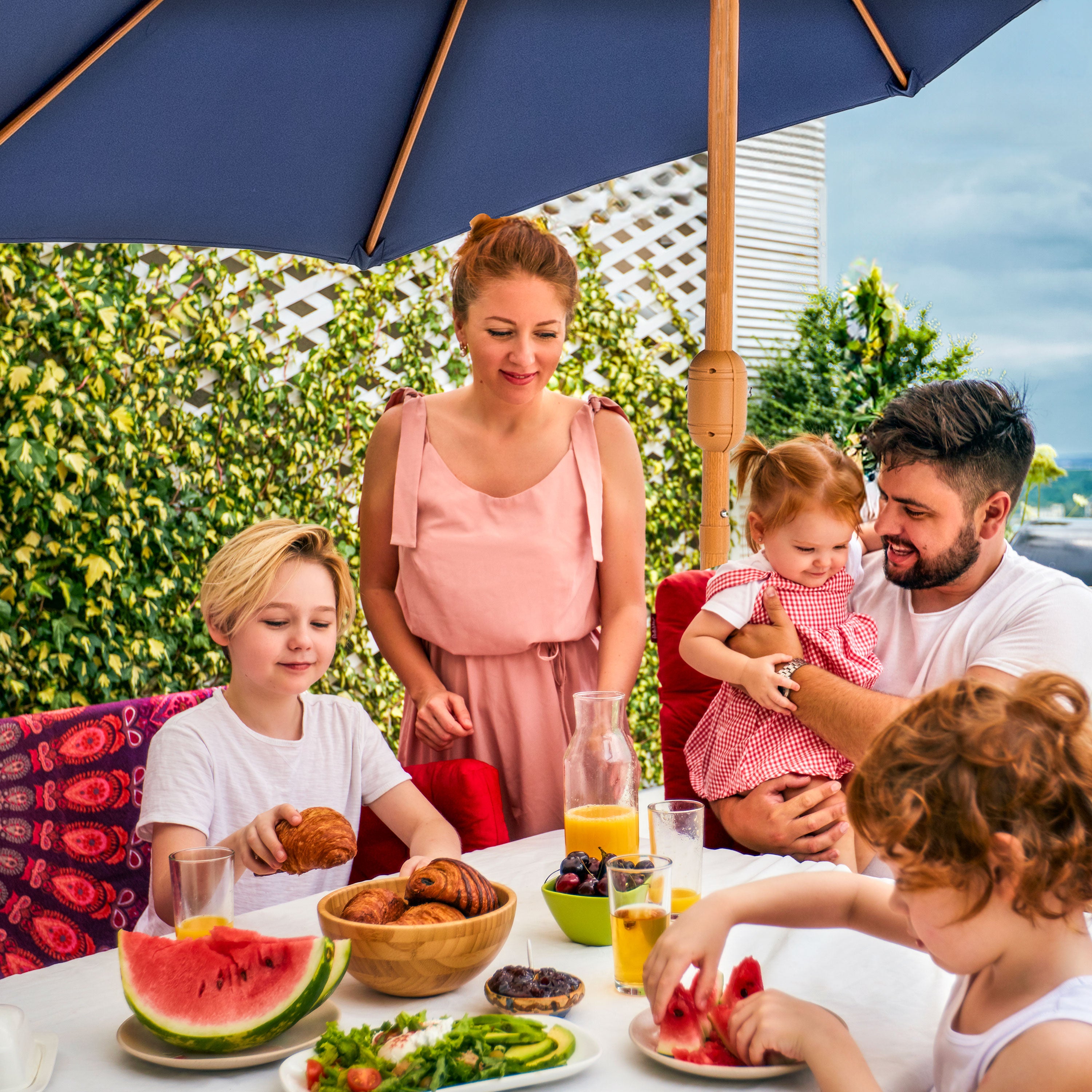 Sunnydaze 8.5 ft Outdoor Patio Umbrella with Realistic Woodgrain Finish - Perfect for Backyard, Poolside, and Garden Shade