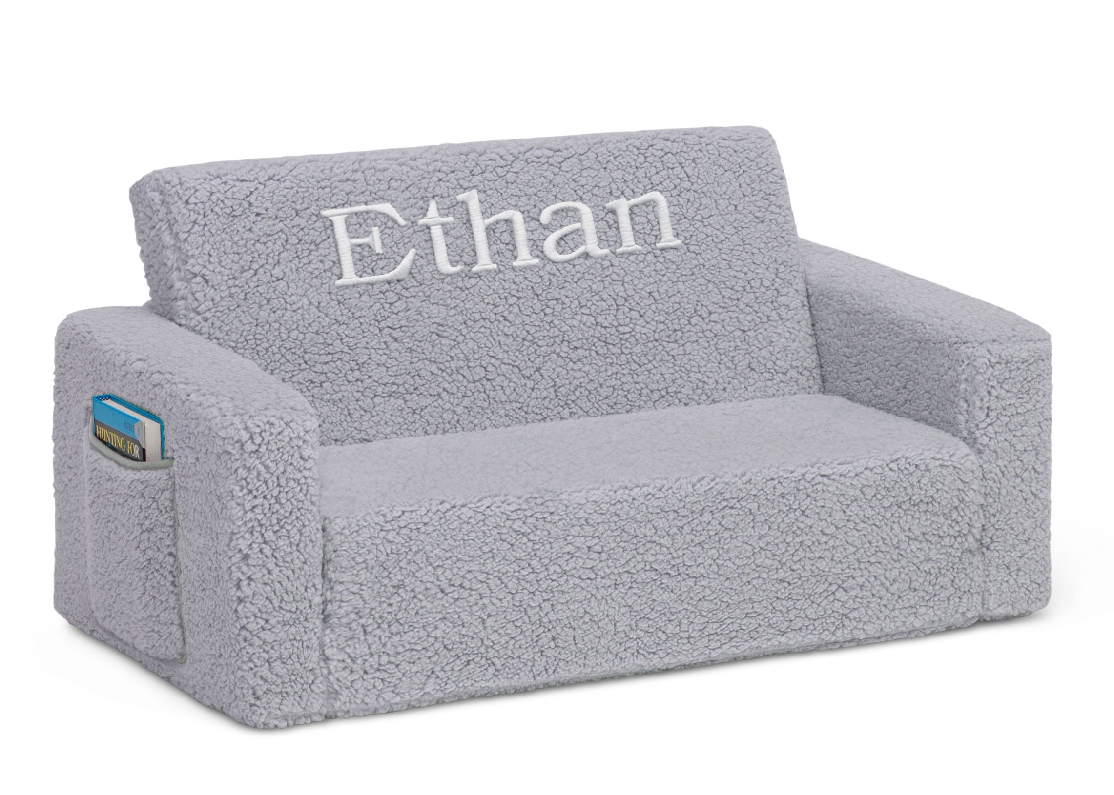 Personalized Cozee Flip Out Sherpa 2-in-1 Convertible Sofa to Lounger for Kids - Soft & Comfy Children's Furniture for Playroom, Bedroom or Nursery