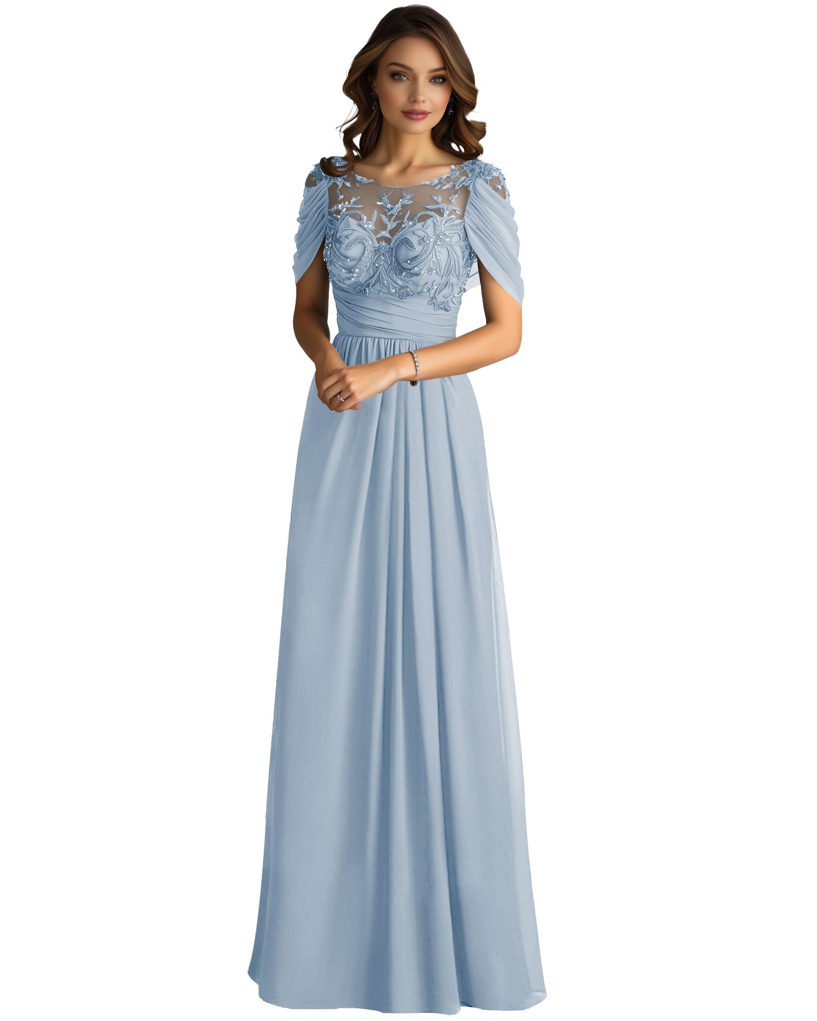 Elegant JAEDEN Mother of The Bride Dress - Long Lace Groom's Mother Dress with Pleated Chiffon for 2025 Weddings | Perfect for Formal Ceremonies, Receptions & Special Occasions
