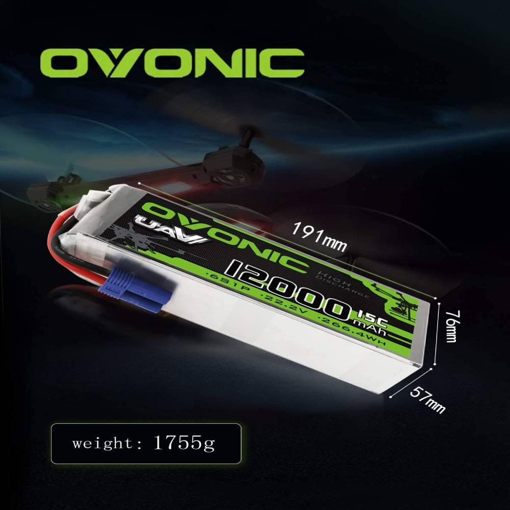 Ovonic 12000mAh 22.2V 6S 15C Lipo Battery with EC5 Plug - High Power Rechargeable Battery for UAV Drones, RC Airplanes, FPV Racing - Perfect for Long Flight Time & High Performance Aerial Photography