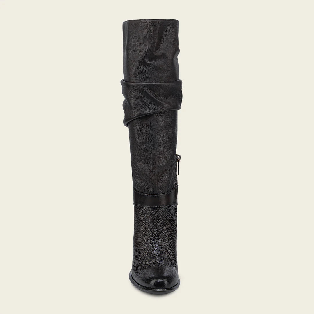 Cuadra Chocolate Western Cowgirl Wrinkle Cowhide Leather Knee High Boots for Women - Stylish Cowboy Boots for Country Dancing, Rodeo & Western Fashion