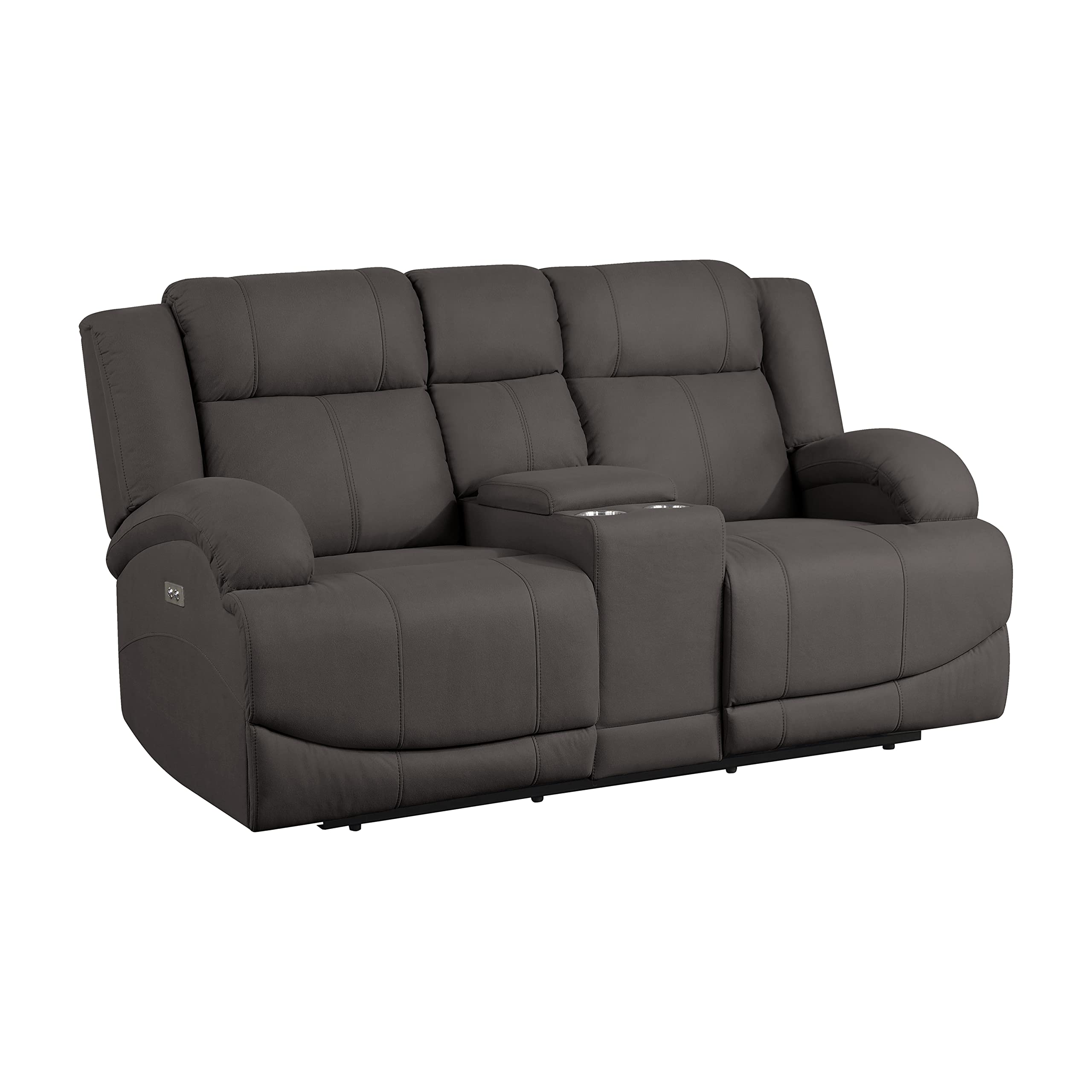 Lexicon Landwood Power Double Reclining Loveseat - Chocolate Brown Faux Leather - Comfortable Living Room Furniture for Small Spaces, Perfect for Movie Nights and Relaxing