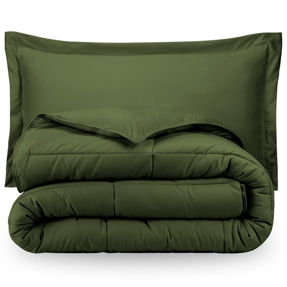 Organic Cotton 5-Piece Comforter Set - King/Cal King Size - 500 GSM Down Alternative Quilted Duvet Insert with 4 Pillow Shams - Lightweight & Breathable (Moss Green) - Perfect for All-Season Bedding & Cozy Home Decor