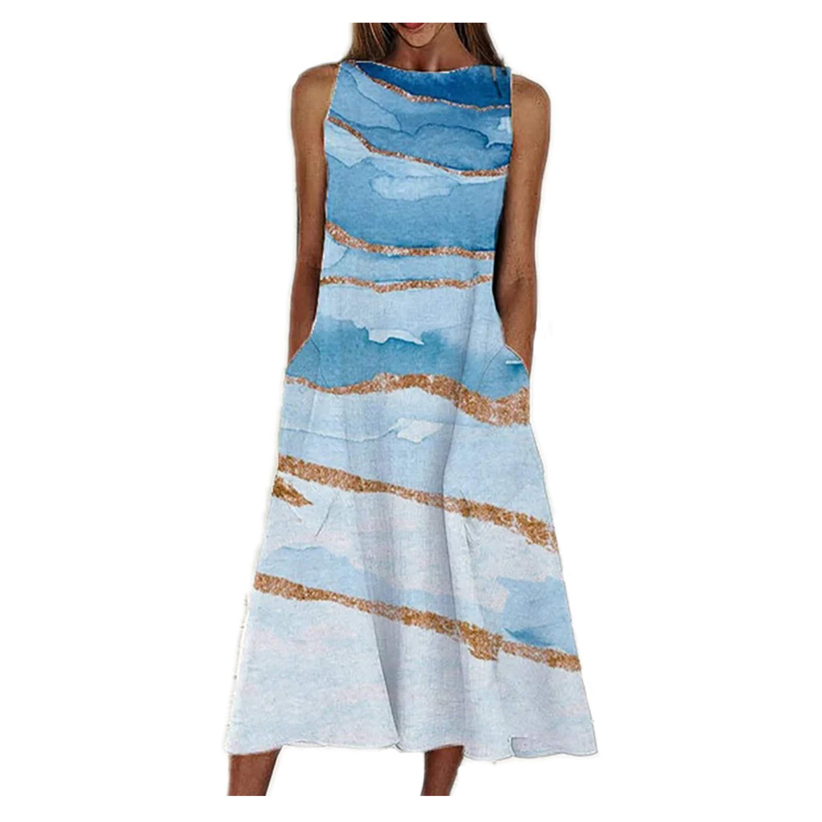 Women's Casual Summer Cami Dress - Sleeveless Round Neck Maxi Dress with Pockets for Beach, Holiday & Everyday Wear | Flowy Comfortable Vacation Outfit