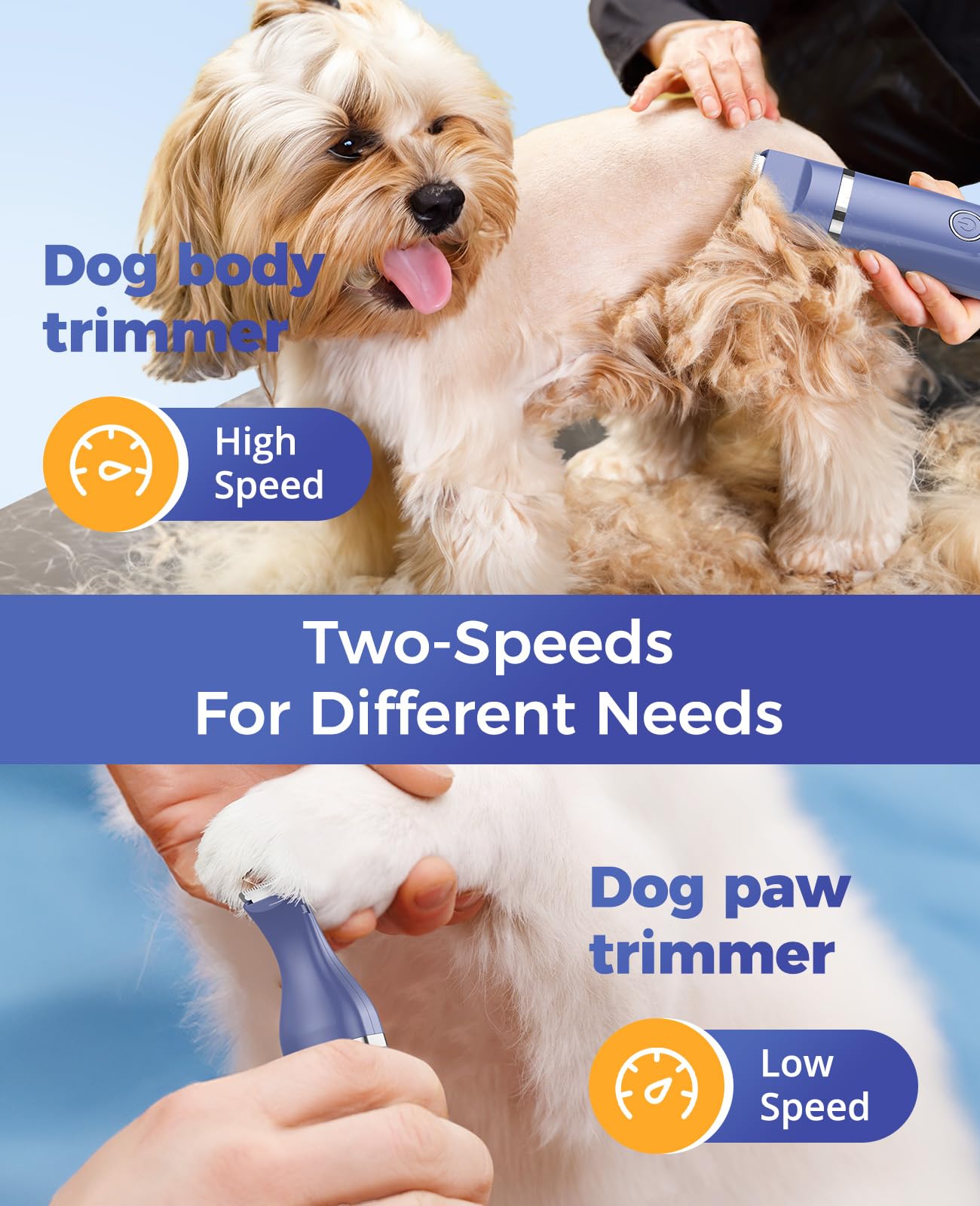 Oneisall 4-in-1 Cordless Dog Grooming Kit - 2-Speed Clippers, Low Noise Paw Trimmer & Rechargeable Quiet Nail Grinder for Dogs & Cats (Blue) | Professional Pet Grooming at Home for Small & Medium Breeds