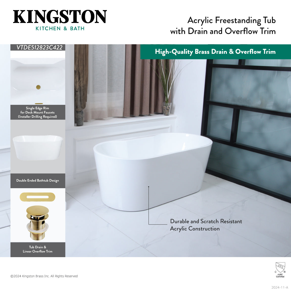 Aqua Eden 51-Inch Acrylic Oval Freestanding Bathtub - Glossy White with Polished Nickel Finish - Double-Ended Soaking Tub with Drain - Perfect for Luxury Bathrooms & Spa Retreats