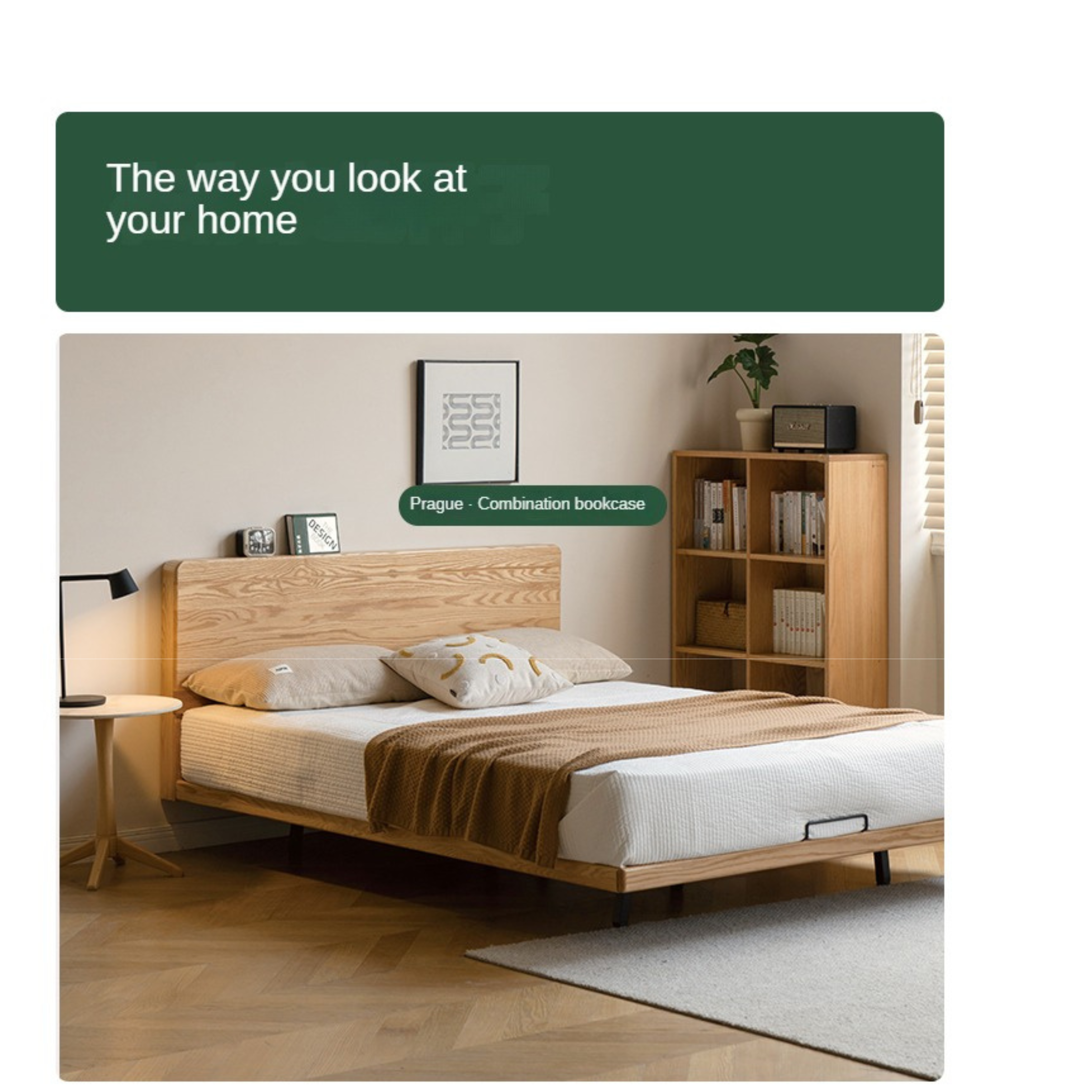 Oak Solid Wood Suspended Bed Frame - Queen Size Floating Platform Bed with Headboard - Modern Minimalist Bedroom Furniture for Loft, Apartment & Small Spaces