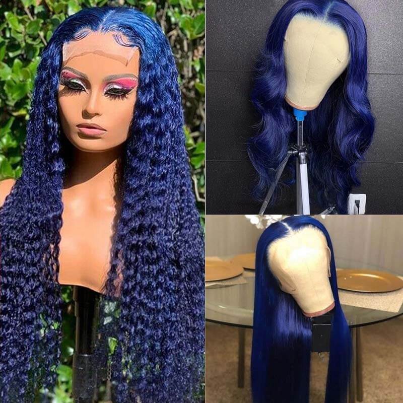 Flawless Blue Eullair Navy Blue Body Wave Straight Curly Human Hair Lace Front Wig | TikTok Saebunny Recommended | Perfect for Cosplay, Parties & Daily Wear