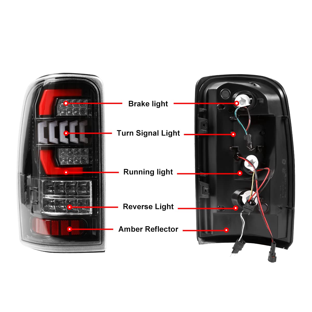 Winjet Full LED Taillights Assembly for 2000-2006 Chevy Suburban 1500/2500 & Tahoe | GMC Yukon Denali | LED DRL, Brake, Reverse & Turn Signals | Clear Lens Replacement Tail Lamp | Perfect for Night Driving & Off-Road Adventures